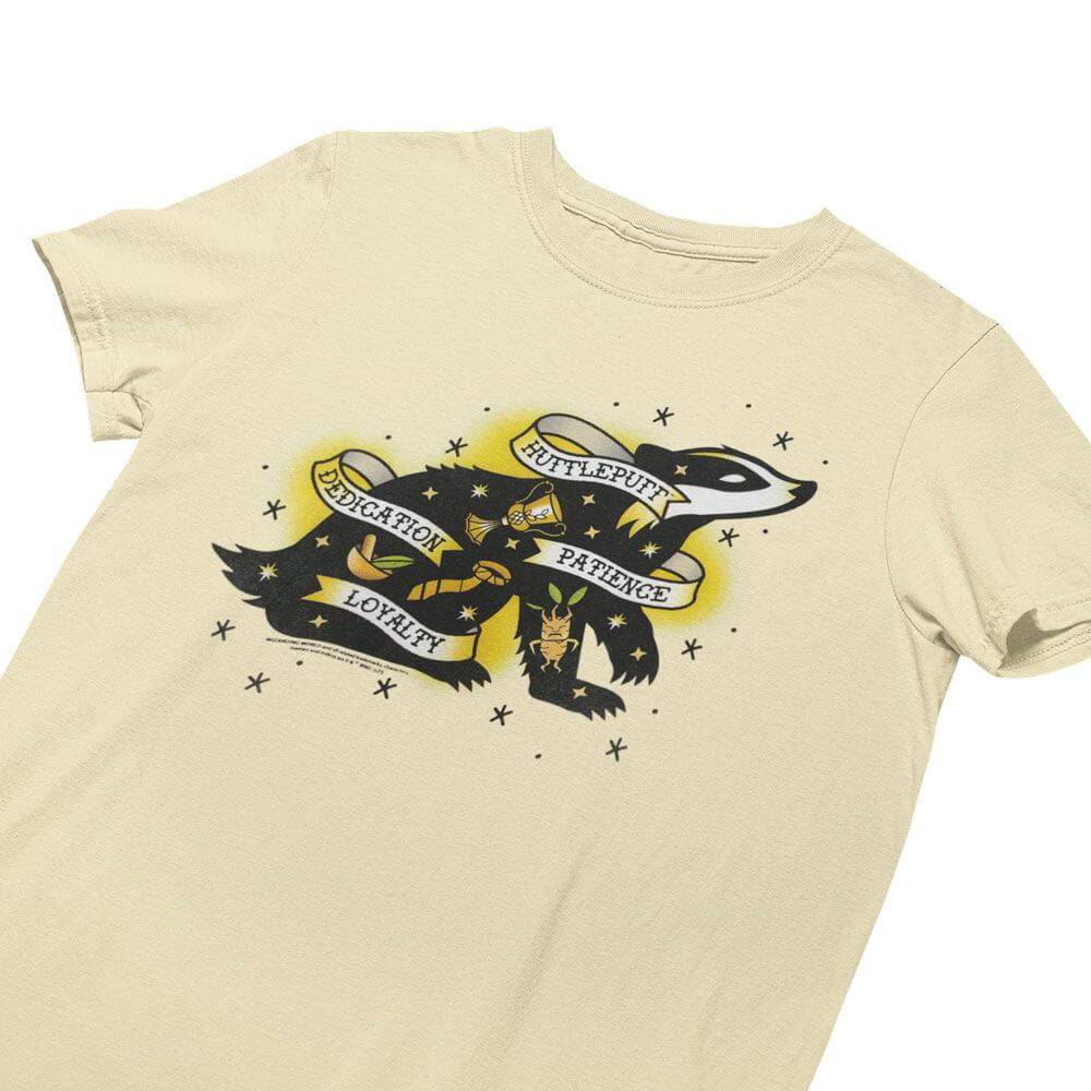 Harry Potter Tattoo Hufflepuff House T-Shirt Natural - Olleke Wizarding Shop Amsterdam Brugge London