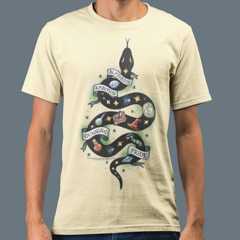 Harry Potter Tattoo Slytherin House T-Shirt Natural - Olleke Wizarding Shop Amsterdam Brugge London