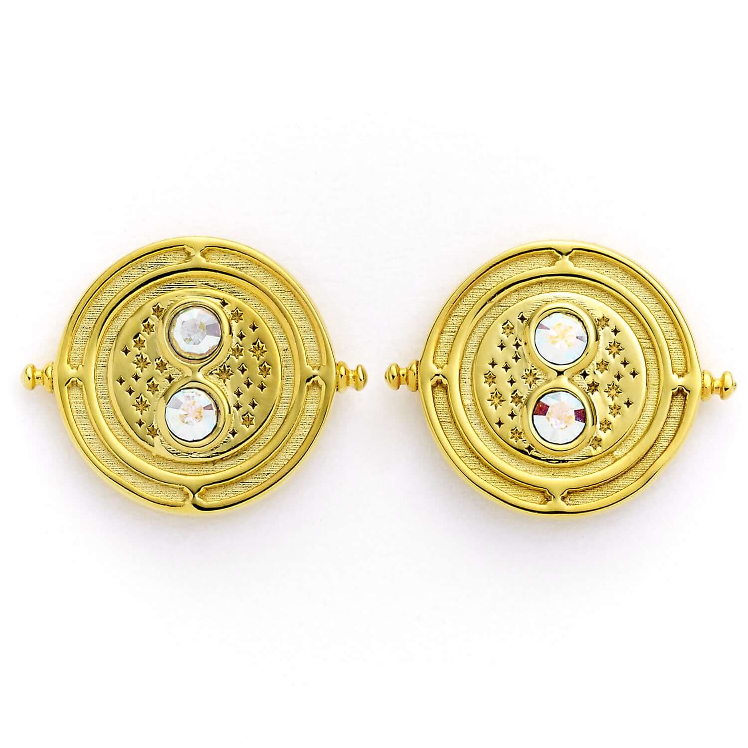 Harry Potter Time Turner Sterling Silver, Gold Plated Stud Earrings with Crystals - Olleke Wizarding Shop Amsterdam Brugge London