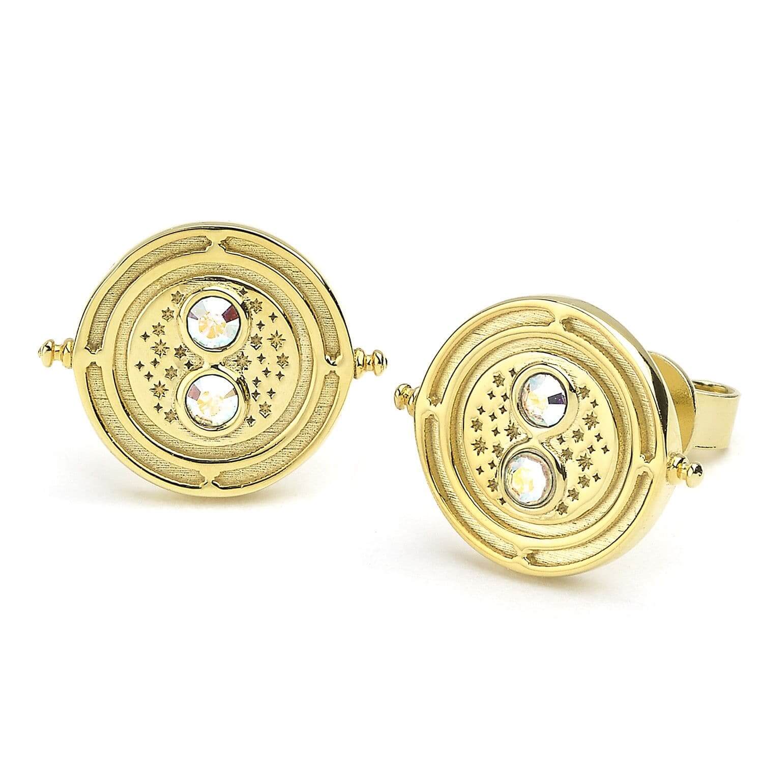 Harry Potter Time Turner Sterling Silver, Gold Plated Stud Earrings with Crystals - Olleke Wizarding Shop Amsterdam Brugge London