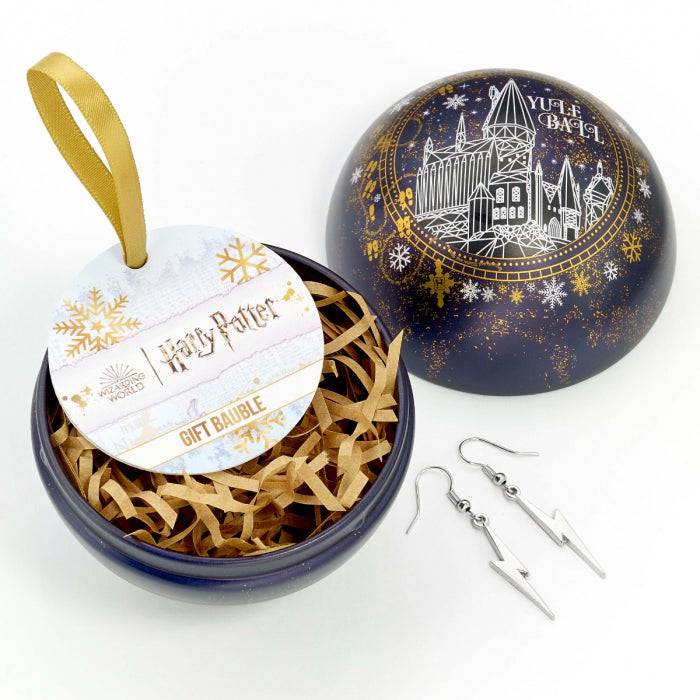 Harry Potter Yule Ball Blue Bauble with Lightning Bolt Drop Earrings - Olleke Wizarding Shop Amsterdam Brugge London