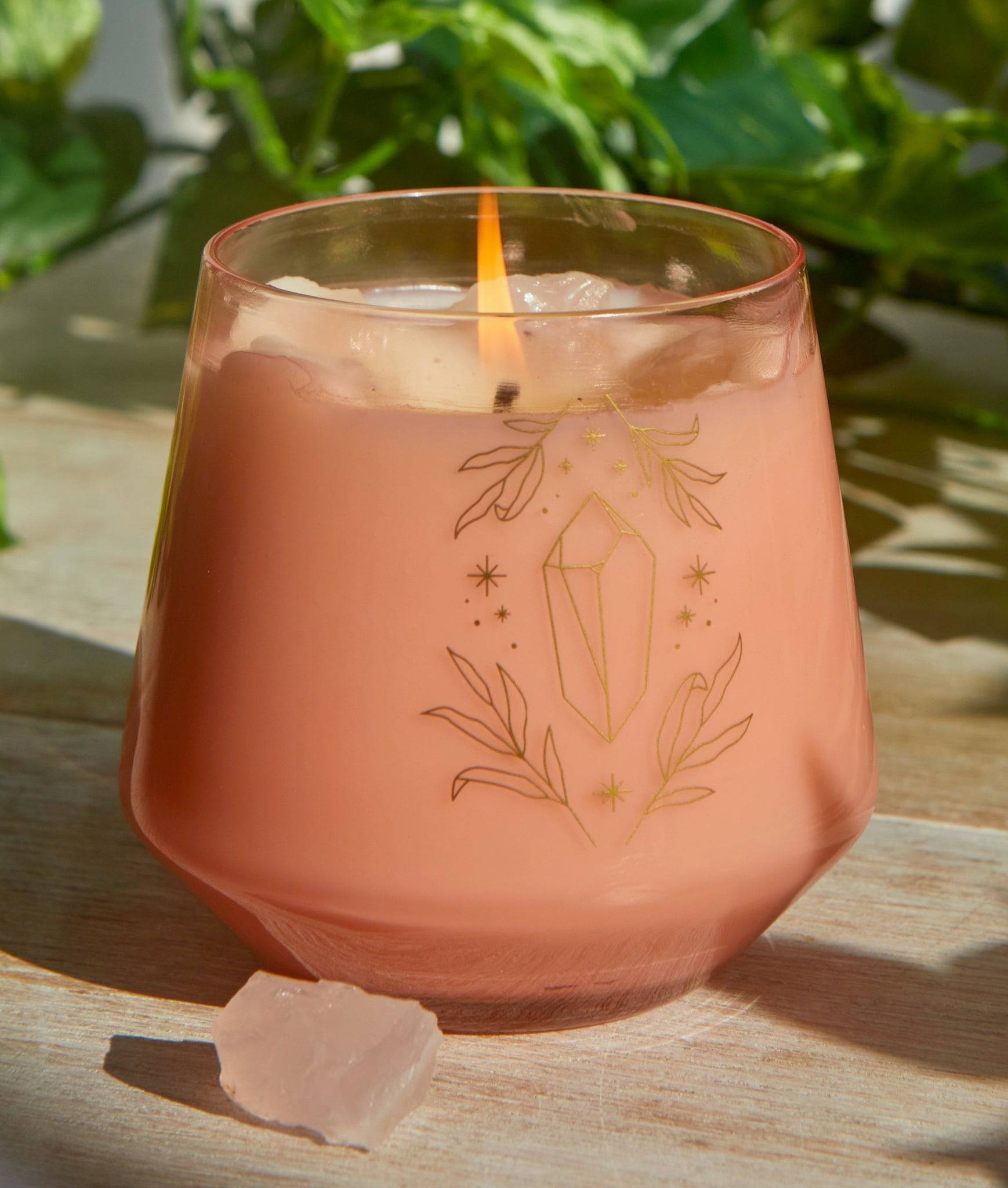 Rose Quartz Crystal Healing Scented Glass Candle - Olleke Wizarding Shop Amsterdam Brugge London