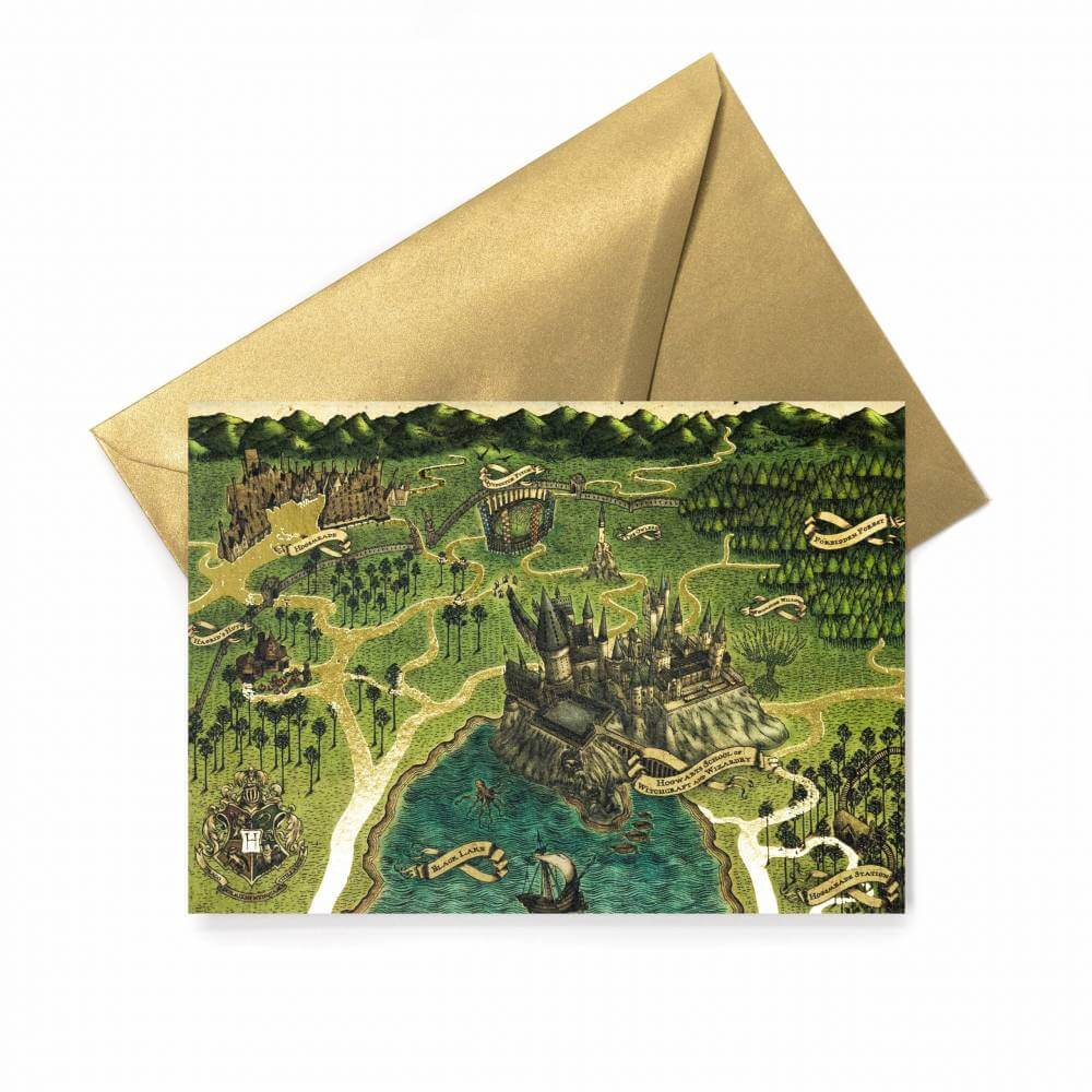 Map of Hogwarts Foiled Notecard - Olleke Wizarding Shop Amsterdam Brugge London