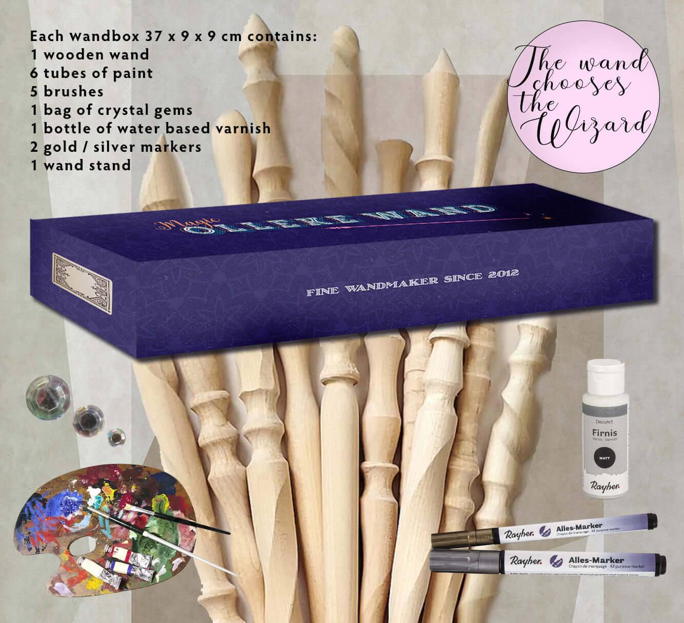 Olleke Magic Wooden Wand DIY kit with stand - Olleke Wizarding Shop Amsterdam Brugge London