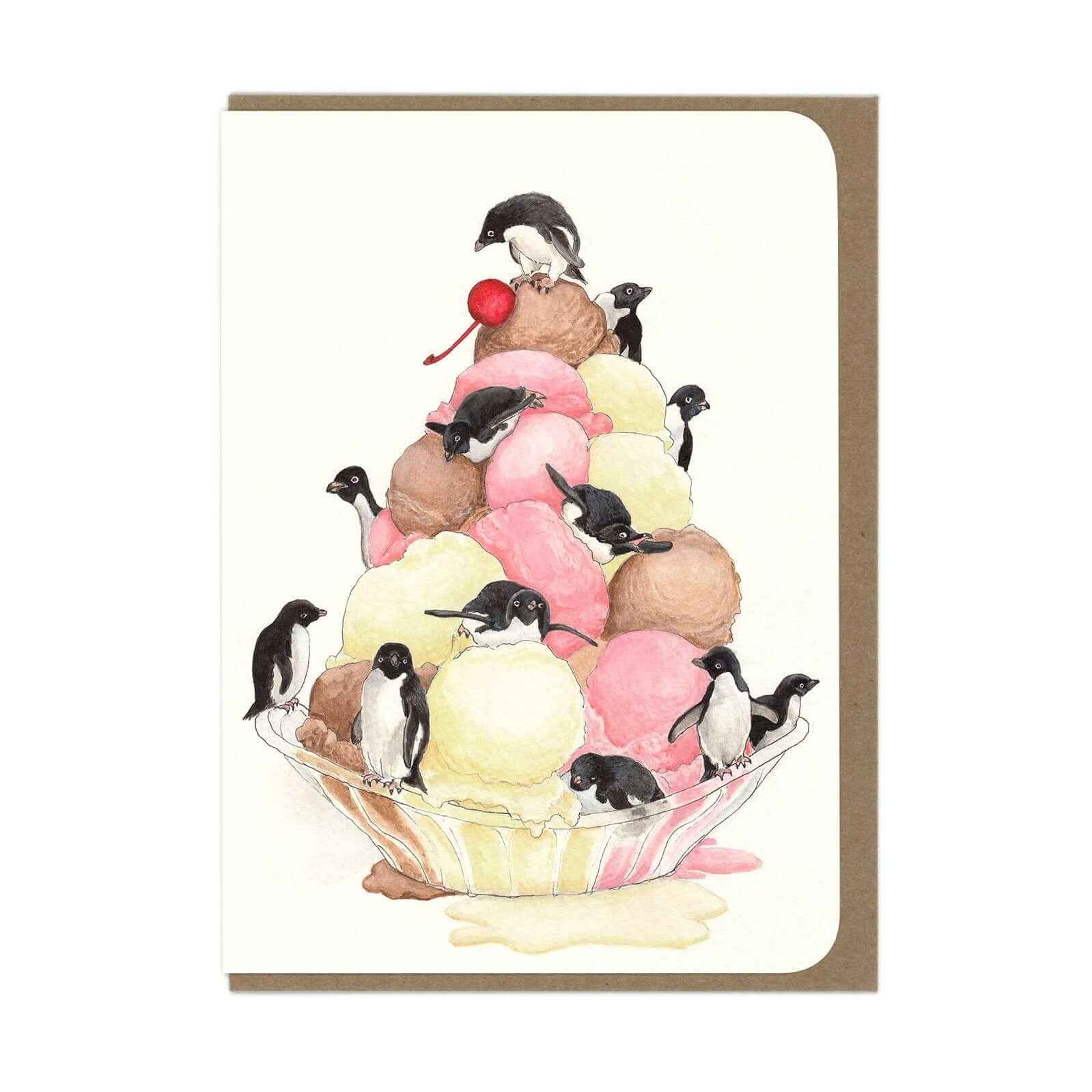 Penguin Sundae Greeting Card - Olleke Wizarding Shop Amsterdam Brugge London