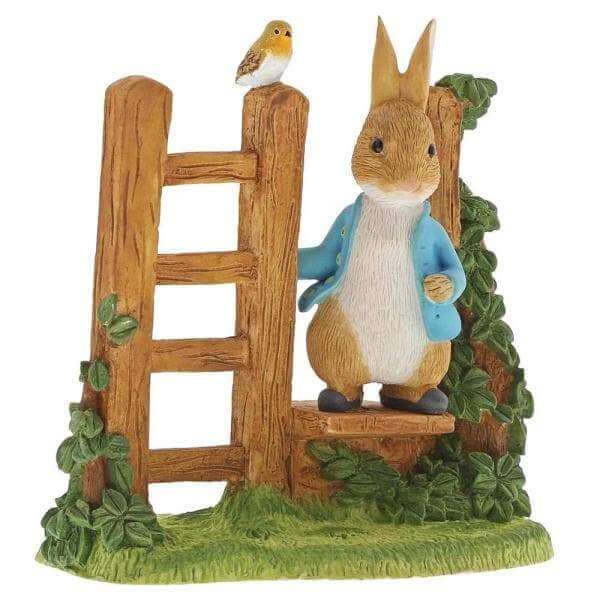 Peter Rabbit on Wooden Stile Figurine - Olleke Wizarding Shop Amsterdam Brugge London