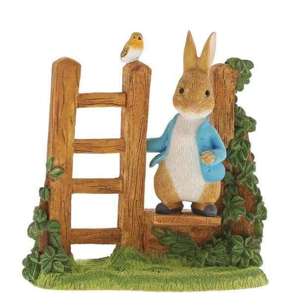 Peter Rabbit on Wooden Stile Figurine - Olleke Wizarding Shop Amsterdam Brugge London