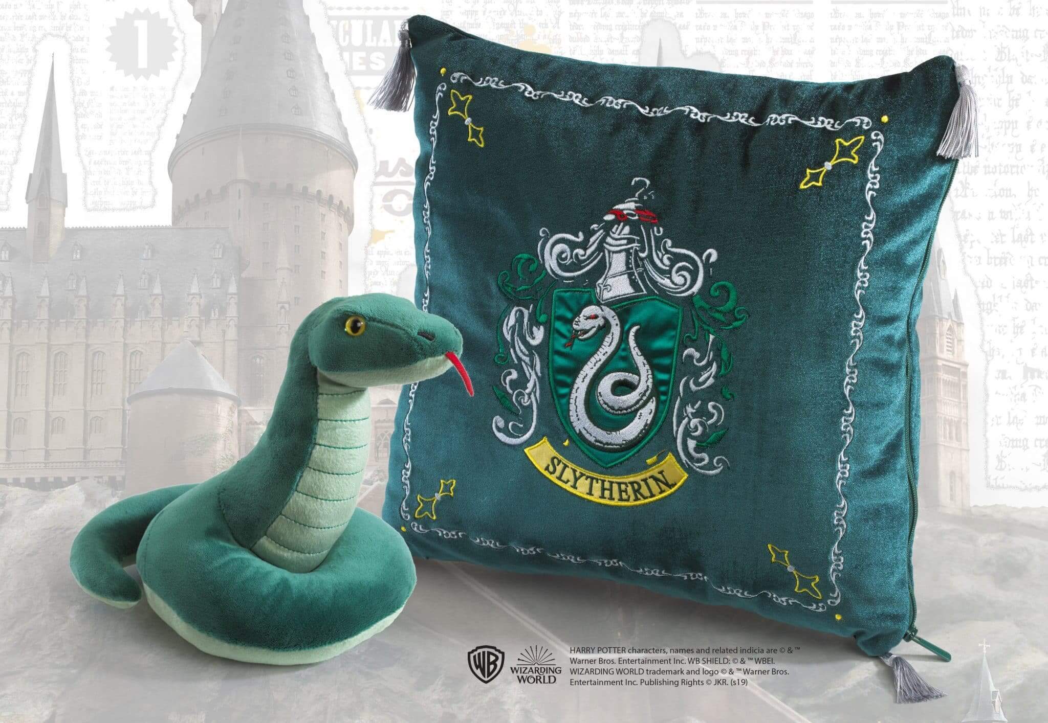 Plush Slytherin House Mascot & Cushion - Olleke Wizarding Shop Amsterdam Brugge London