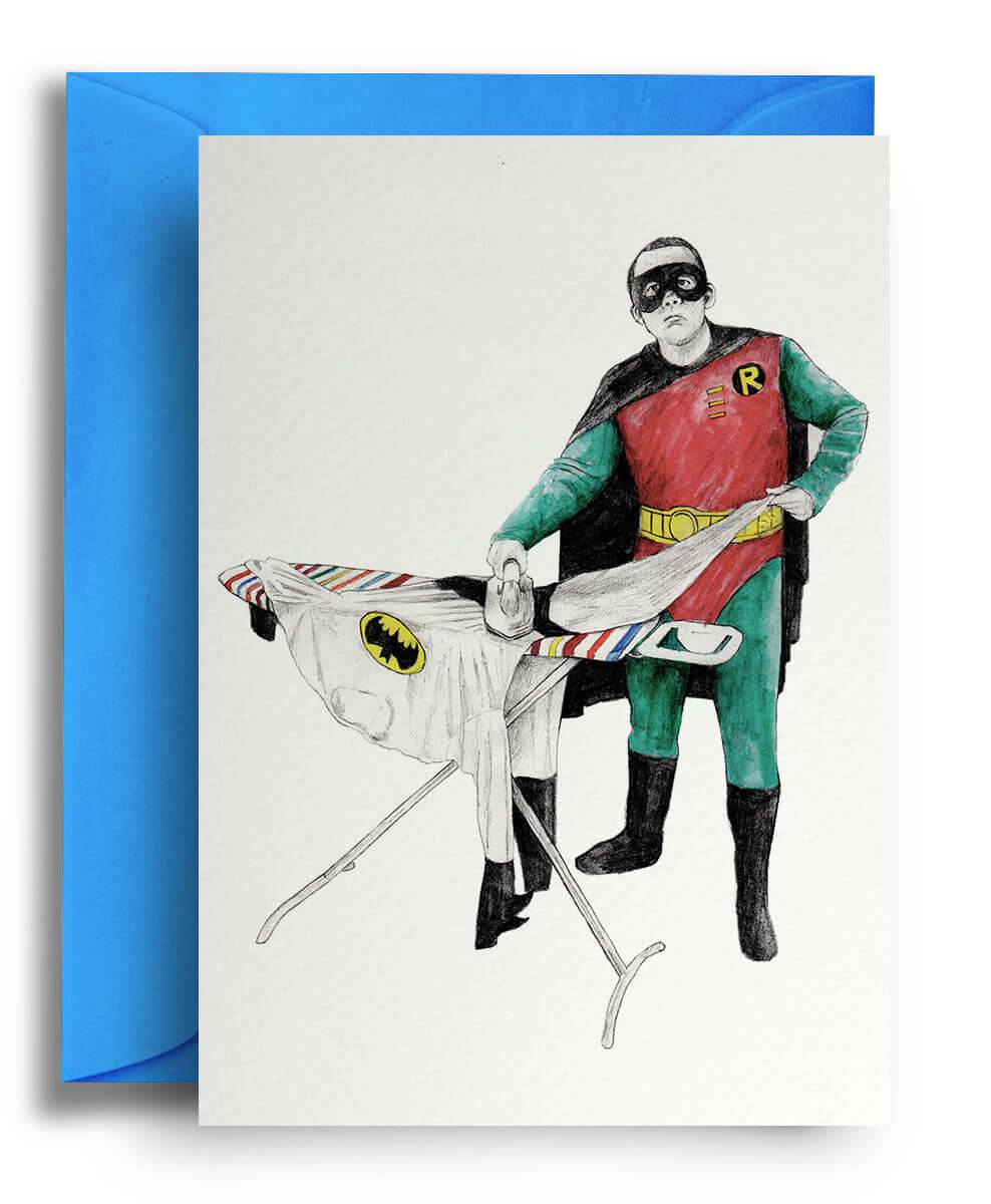 Robin Ironing Greeting Card - Olleke Wizarding Shop Amsterdam Brugge London