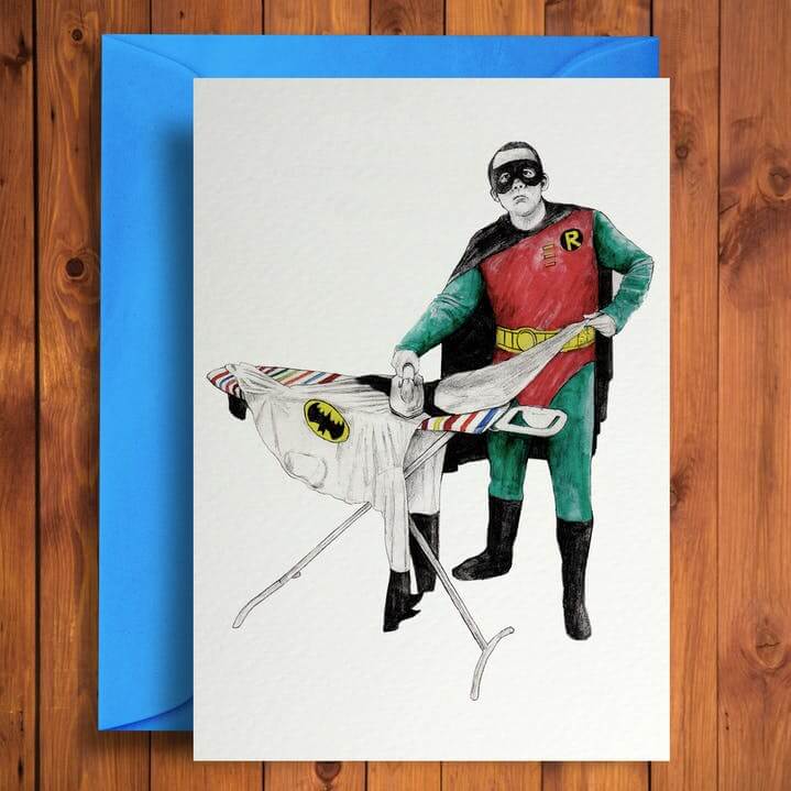 Robin Ironing Greeting Card - Olleke Wizarding Shop Amsterdam Brugge London