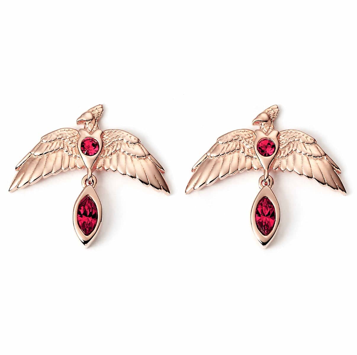 Harry Potter Sterling Silver Rose Gold Plated Fawkes Earrings with Crystals - Olleke Wizarding Shop Amsterdam Brugge London