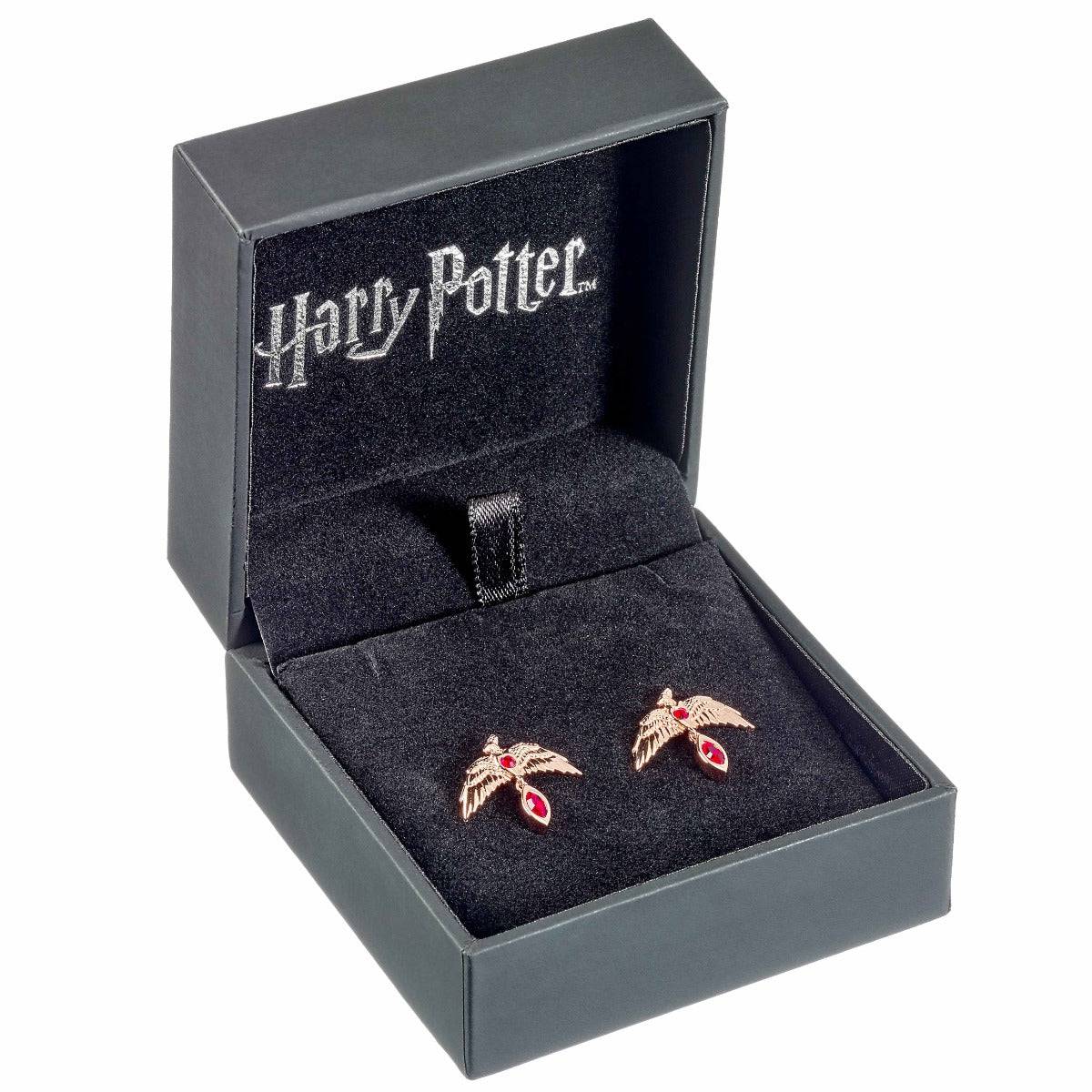 Harry Potter Sterling Silver Rose Gold Plated Fawkes Earrings with Crystals - Olleke Wizarding Shop Amsterdam Brugge London