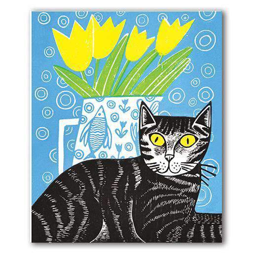 Tulips with Cat Greeting Card by Kat Lendacka - Olleke Wizarding Shop Amsterdam Brugge London