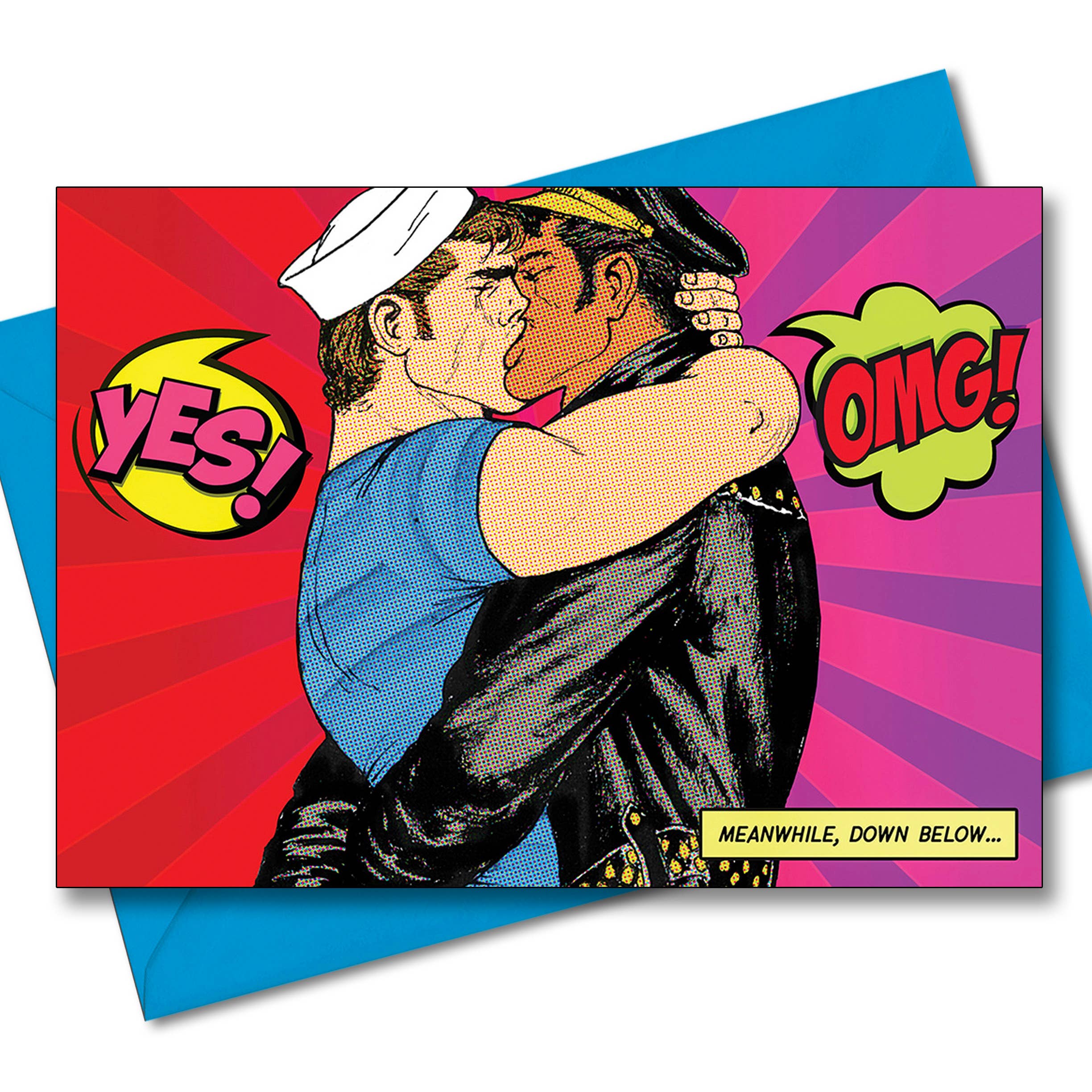 Tom of Finland- wenskaart „Kiss Pow” voor queer en LGBTQ