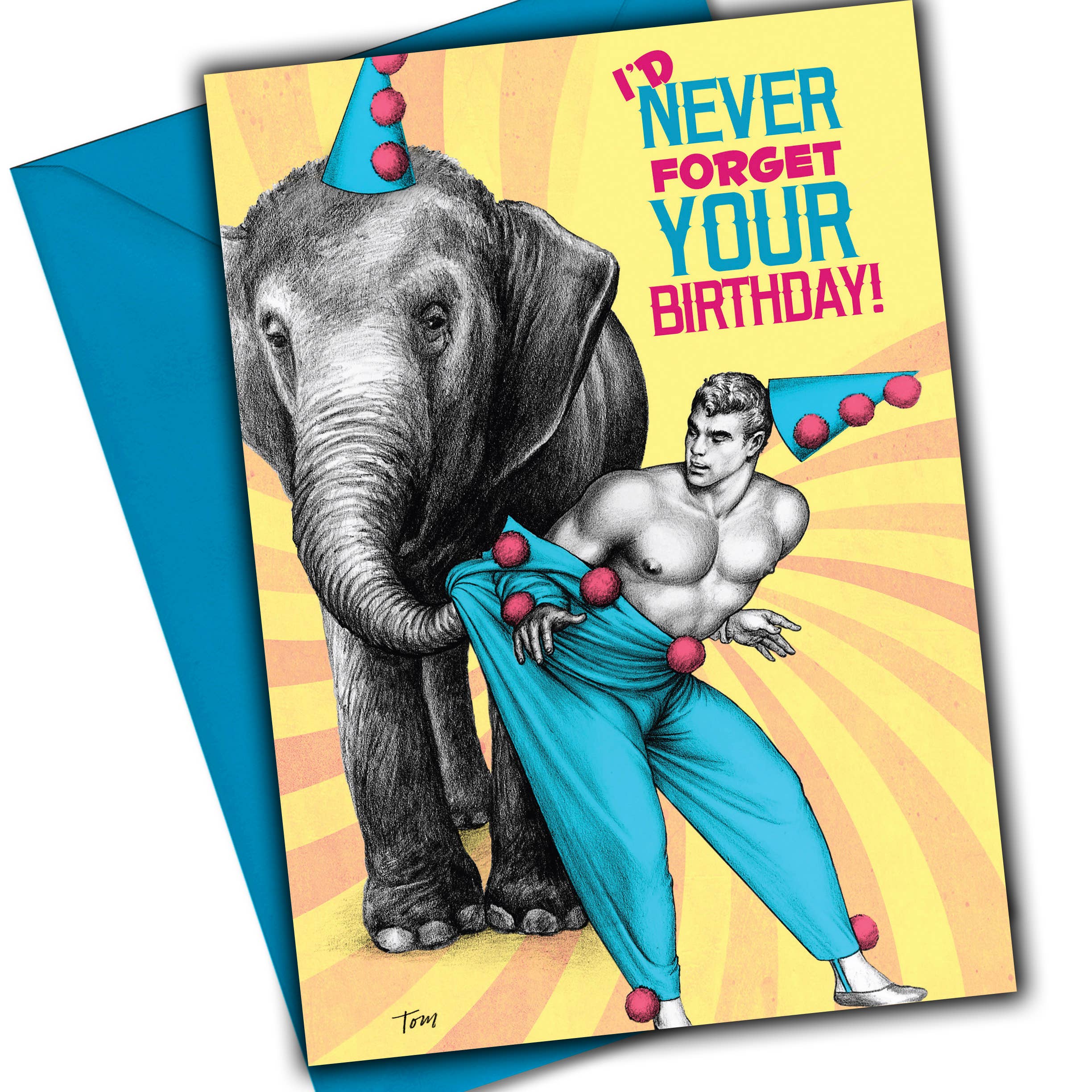 Tom of Finland Circus verjaardagwenskaart (homo, queer)