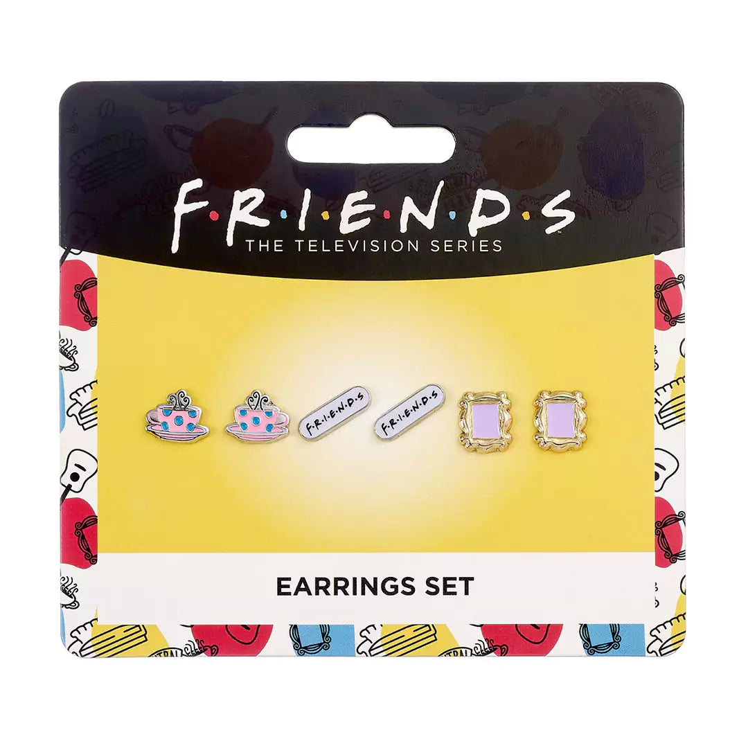 Friends Set of 3 Earring Studs Frame Coffee Cup Friends Logo