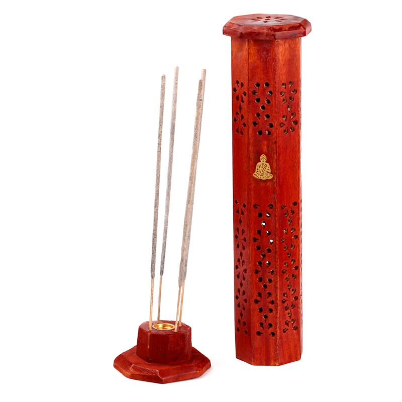 Mango Wood Incense Holder Tower Buddha - Olleke Wizarding Shop Amsterdam