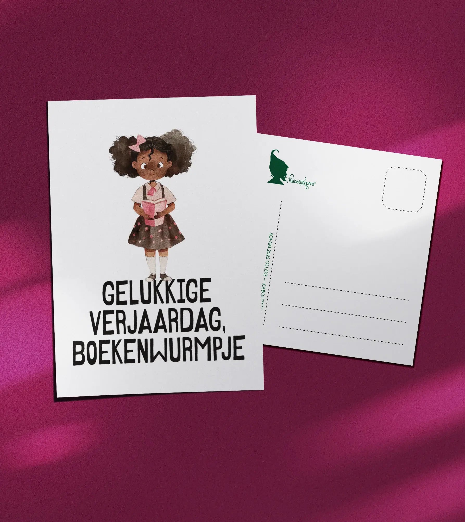 Booklover postcard Gelukkige verjaardag, boekenwurmpje - Olleke Wizarding Shop Amsterdam