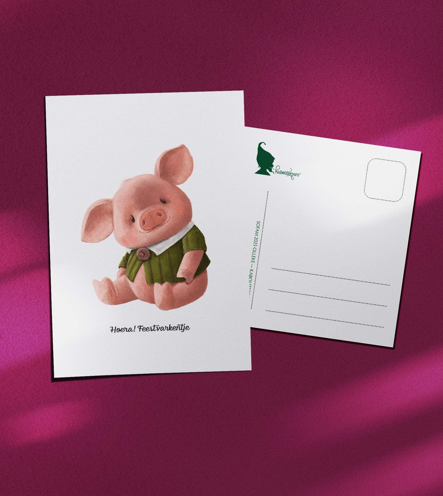 Baby postcard Hoera! Feestvarkentje - Olleke Wizarding Shop Amsterdam
