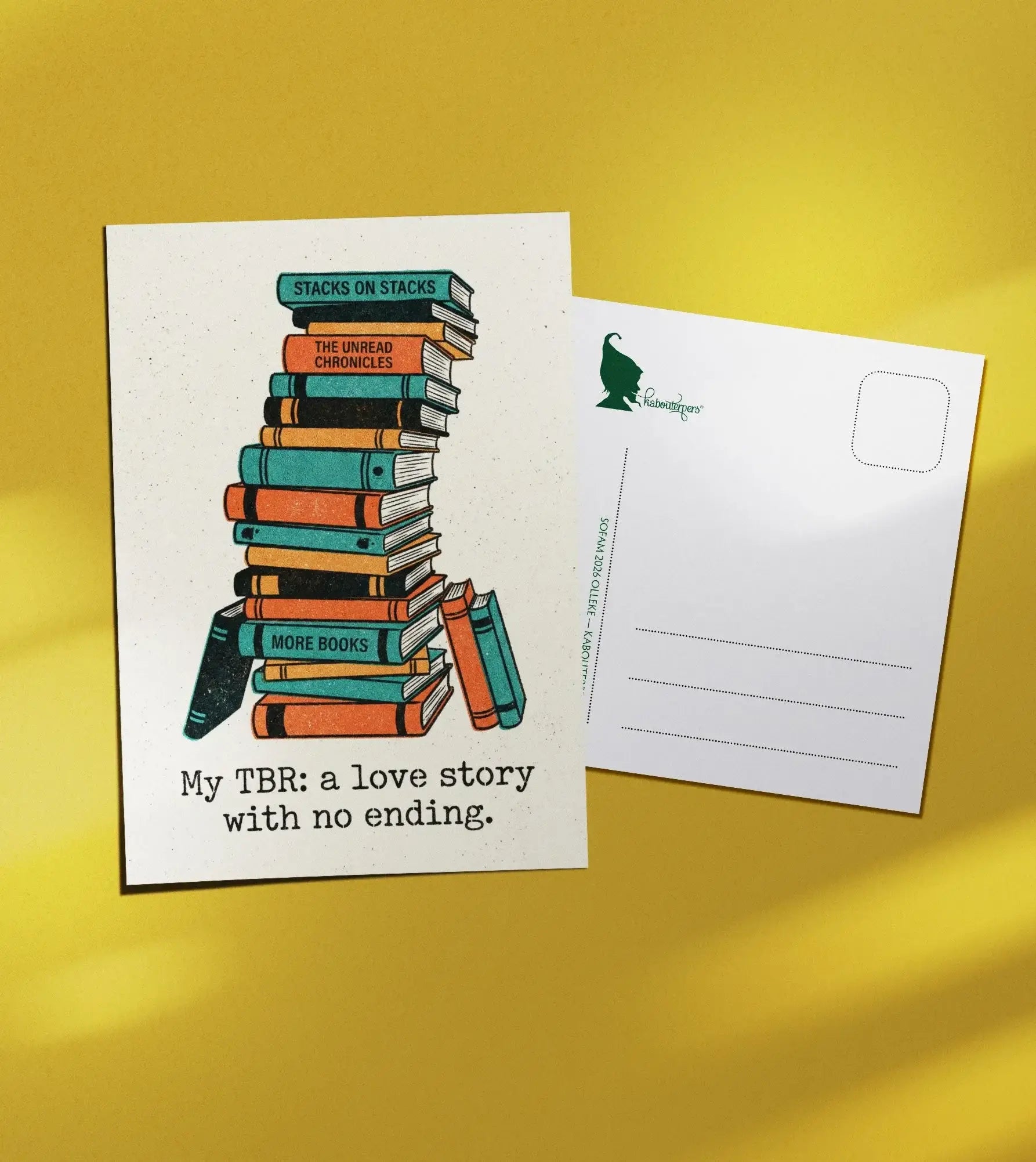 Booklover postcard My TBR: a love story with no ending - Olleke Wizarding Shop Amsterdam