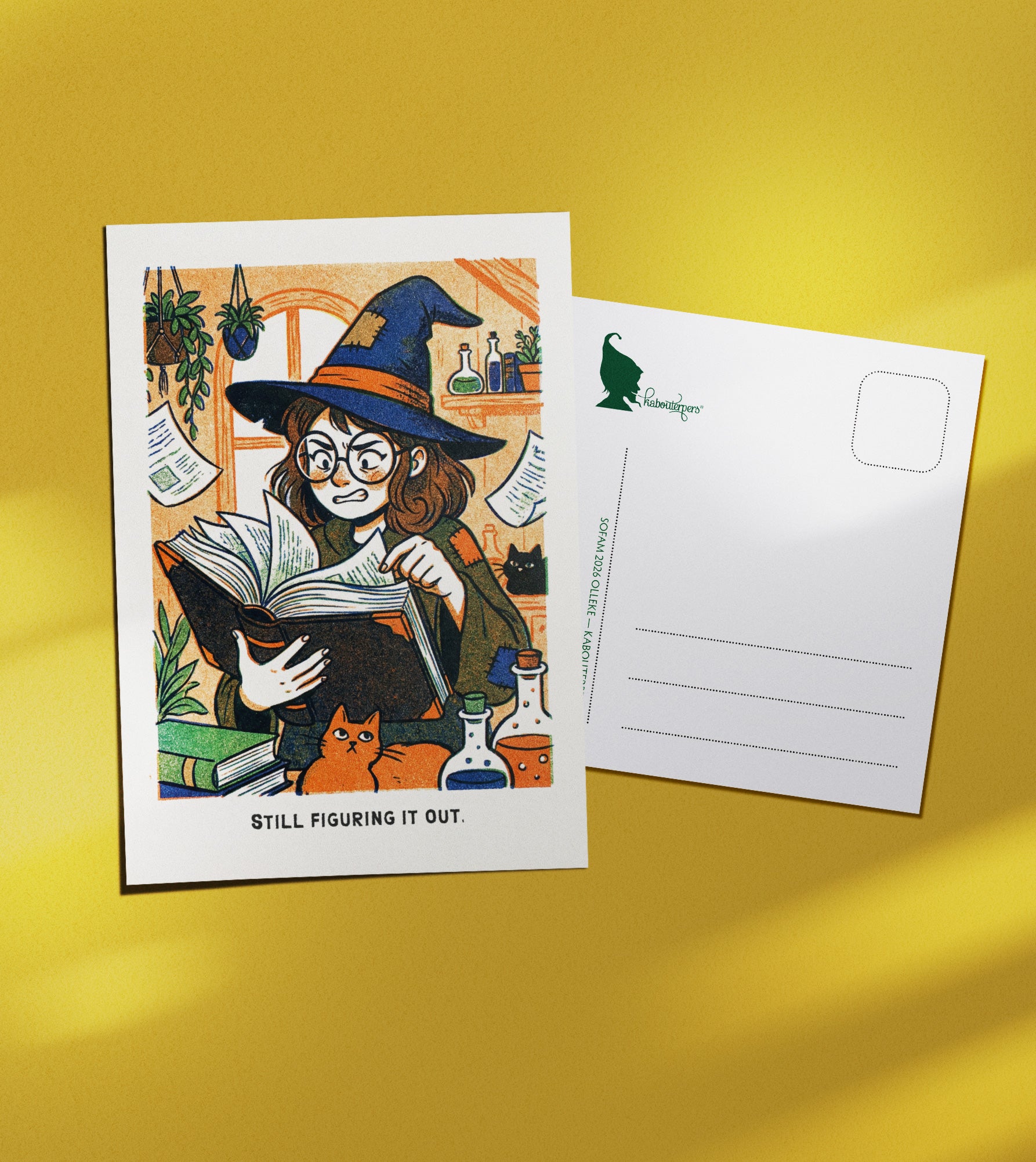 Just Because postcard Still figuring it out - Olleke Wizarding Shop Amsterdam