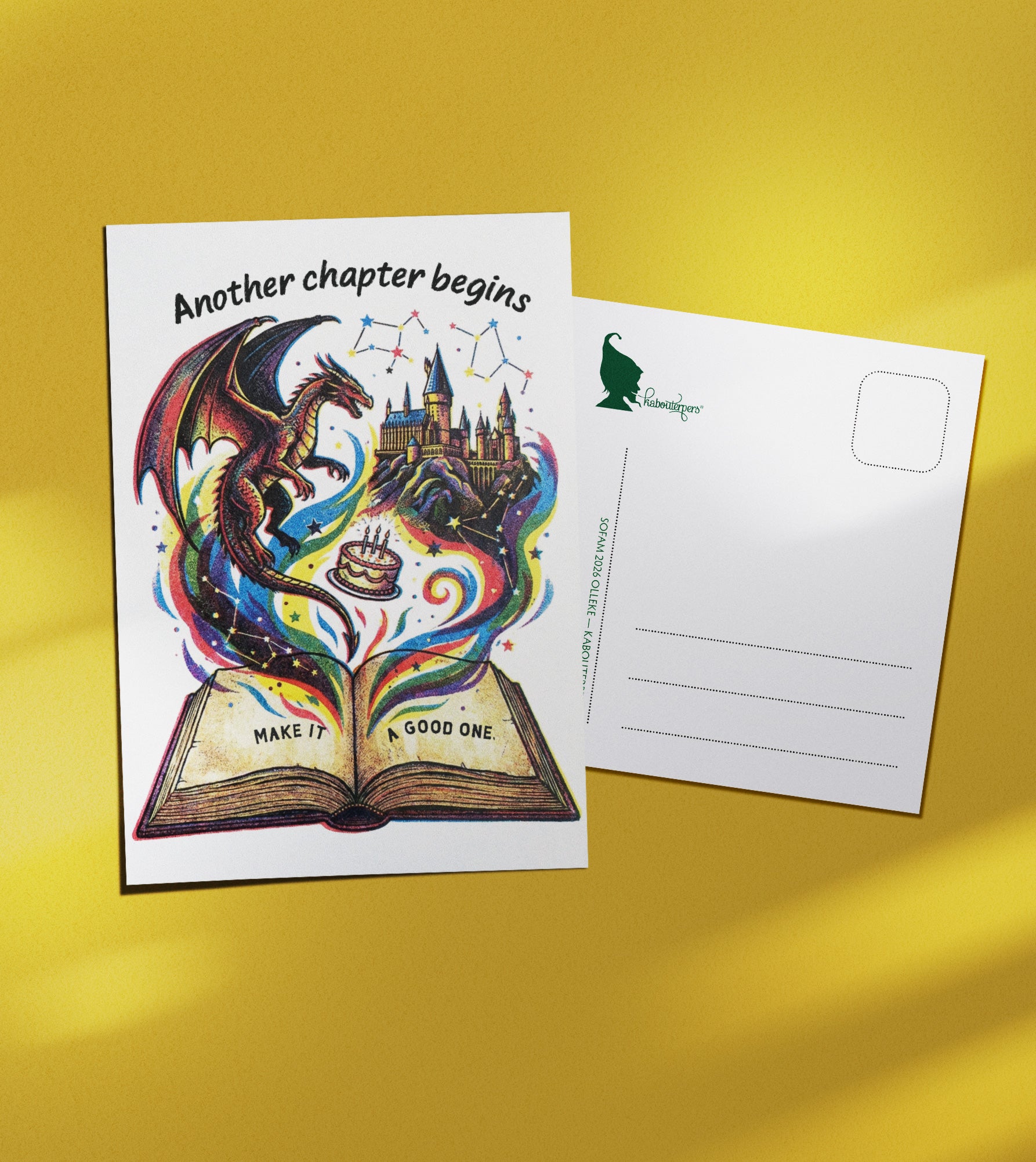 Just Because postcard Another chapter begins - Olleke Wizarding Shop Amsterdam