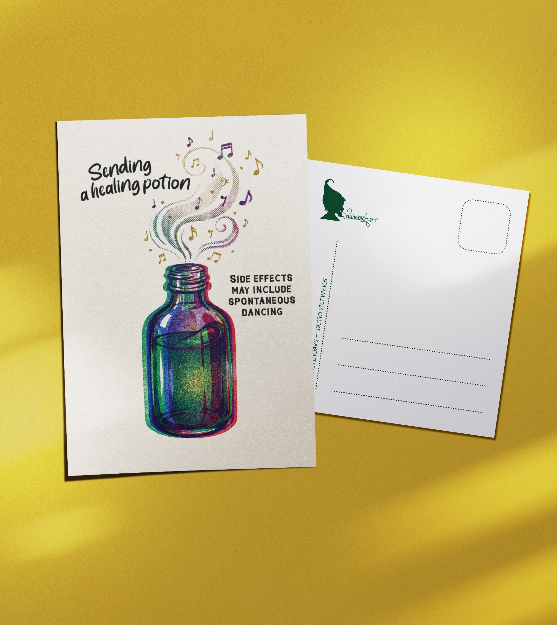 Just Because postcard Sending a healing potion - Olleke Wizarding Shop Amsterdam