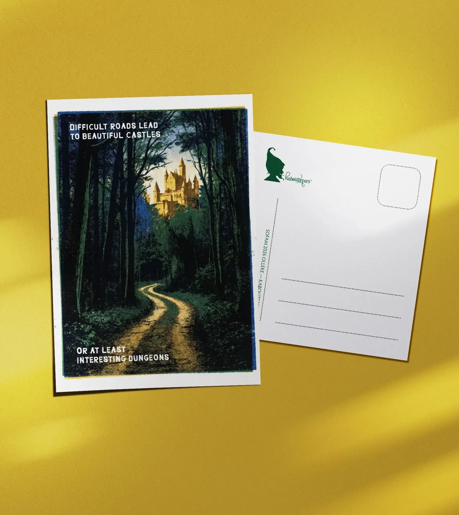 Just Because postcard Difficult roads lead to beautiful castles - Olleke Wizarding Shop Amsterdam