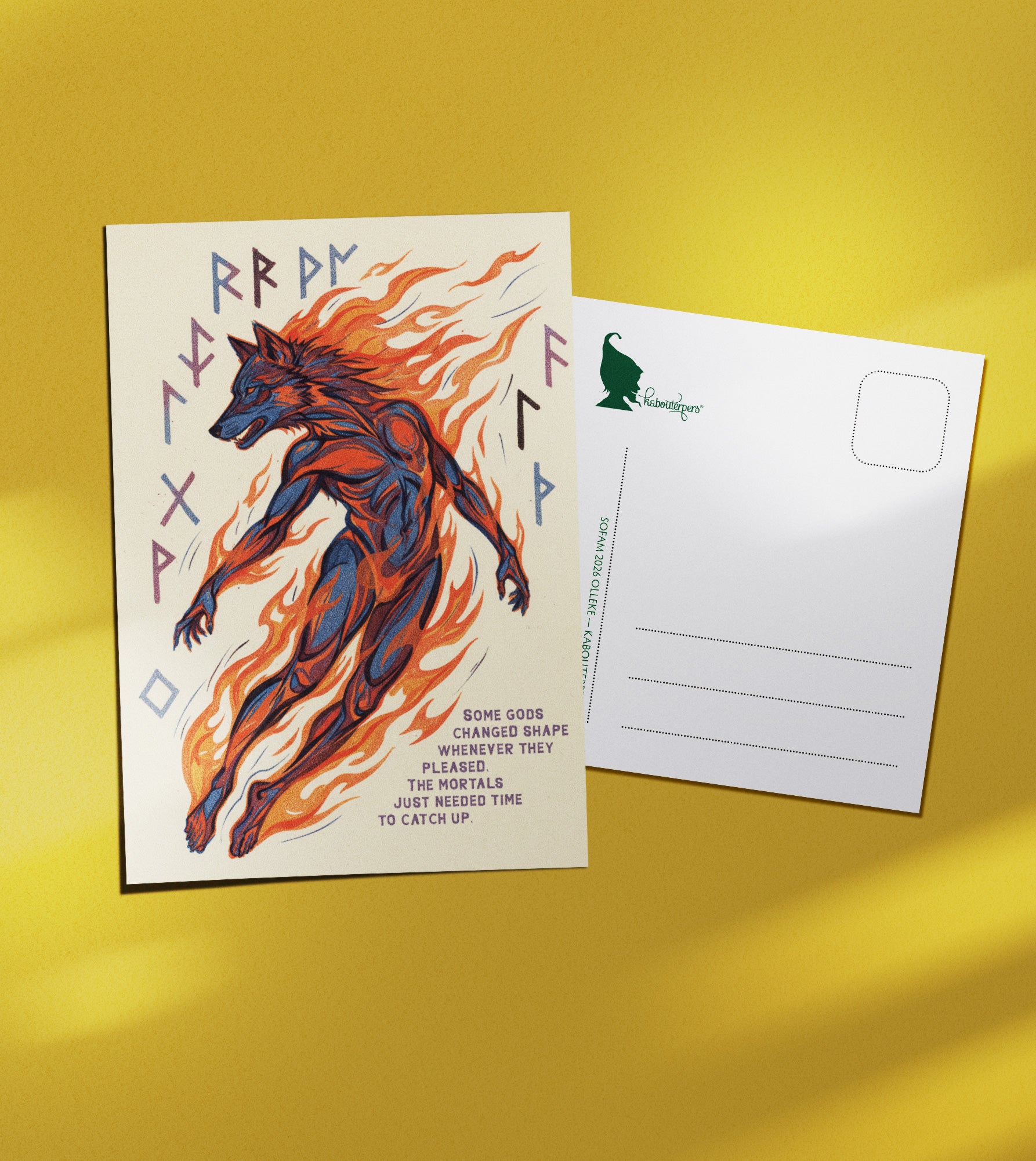 Worldpride postcard Some gods changed shape whenever they pleased. The mortals just needed time to catch up - Olleke Wizarding Shop Amsterdam