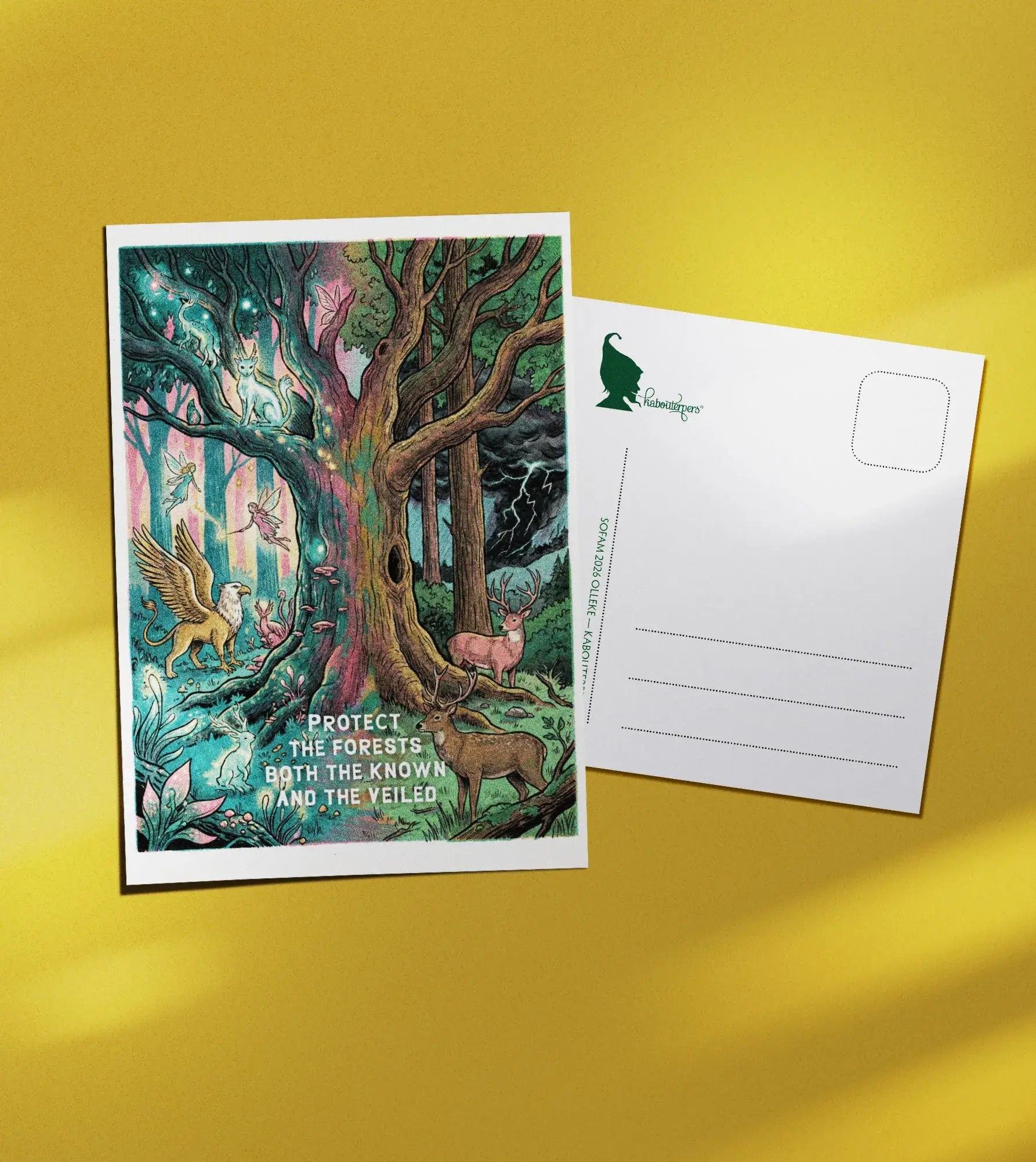 Across Worlds postcard Protect the forests both the known and the veiled - Olleke Wizarding Shop Amsterdam