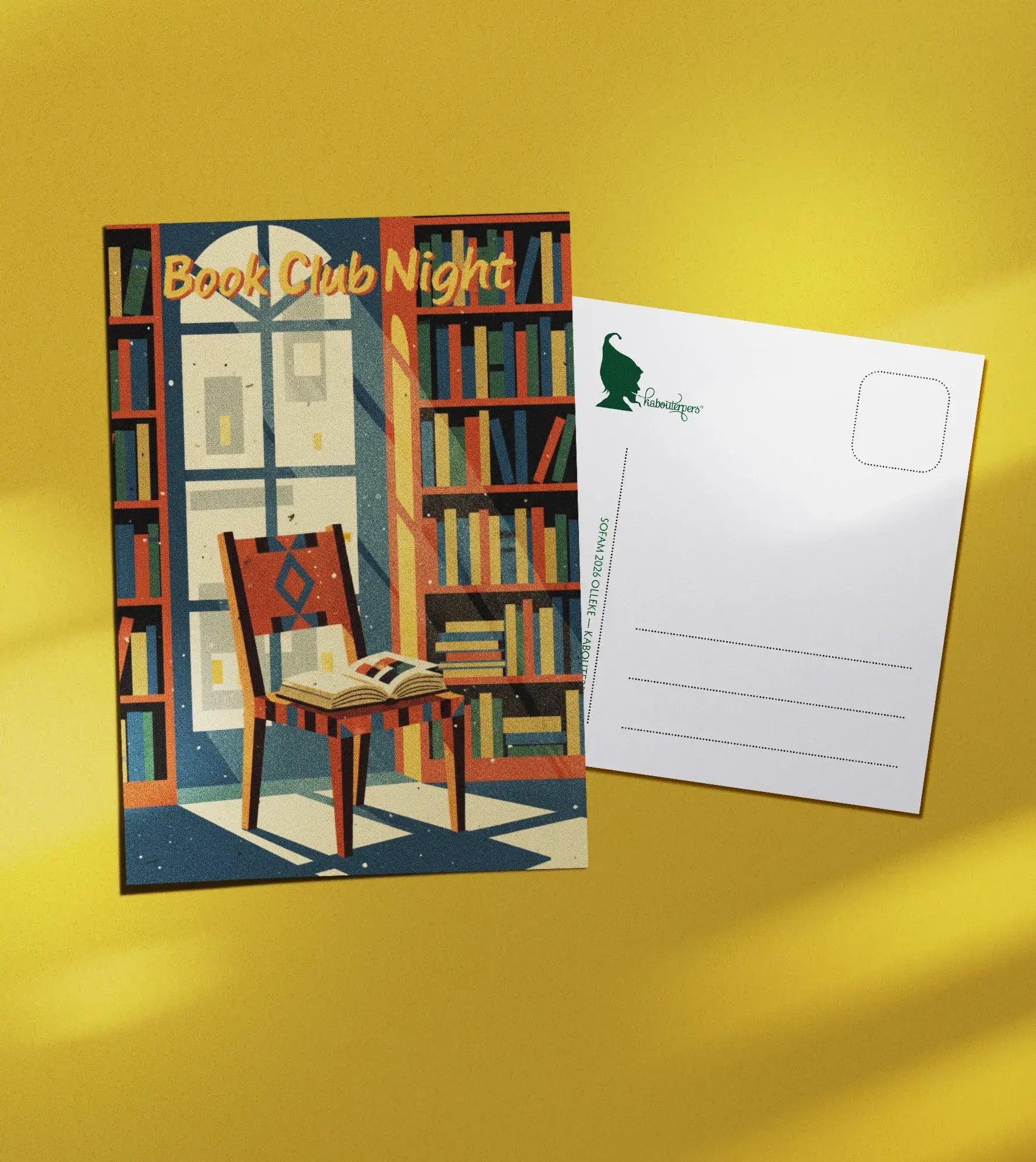 Booklover postcard Book Club Night - Olleke Wizarding Shop Amsterdam