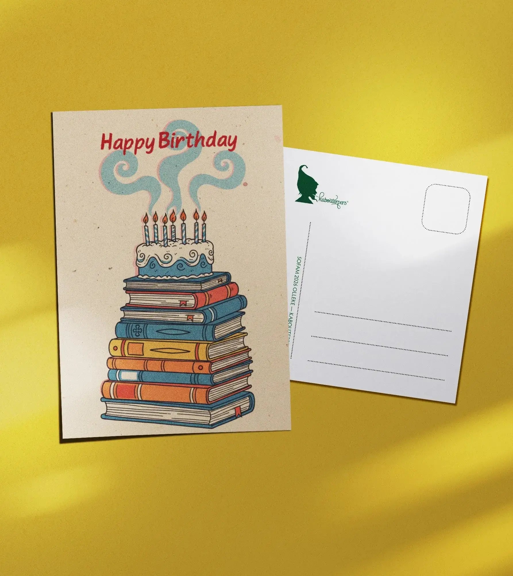 Booklover postcard Happy Birthday - Olleke Wizarding Shop Amsterdam