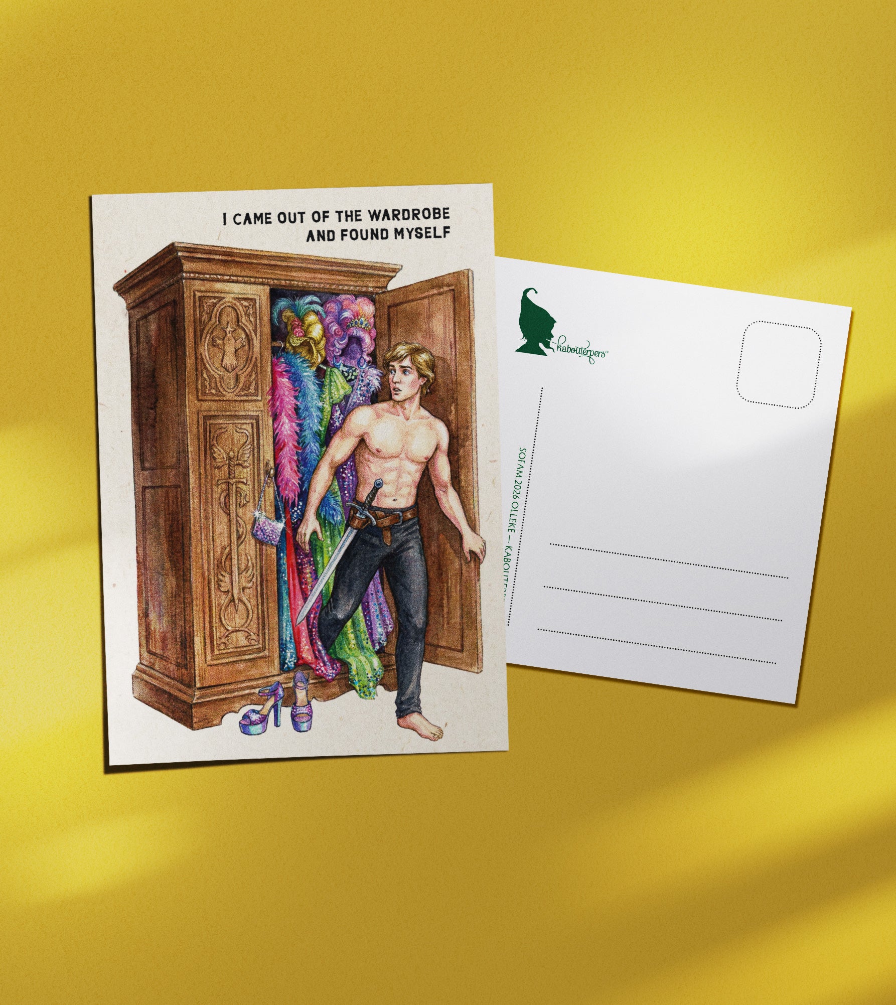 Worldpride postcard I came out of the wardrobe and found myself - Olleke Wizarding Shop Amsterdam