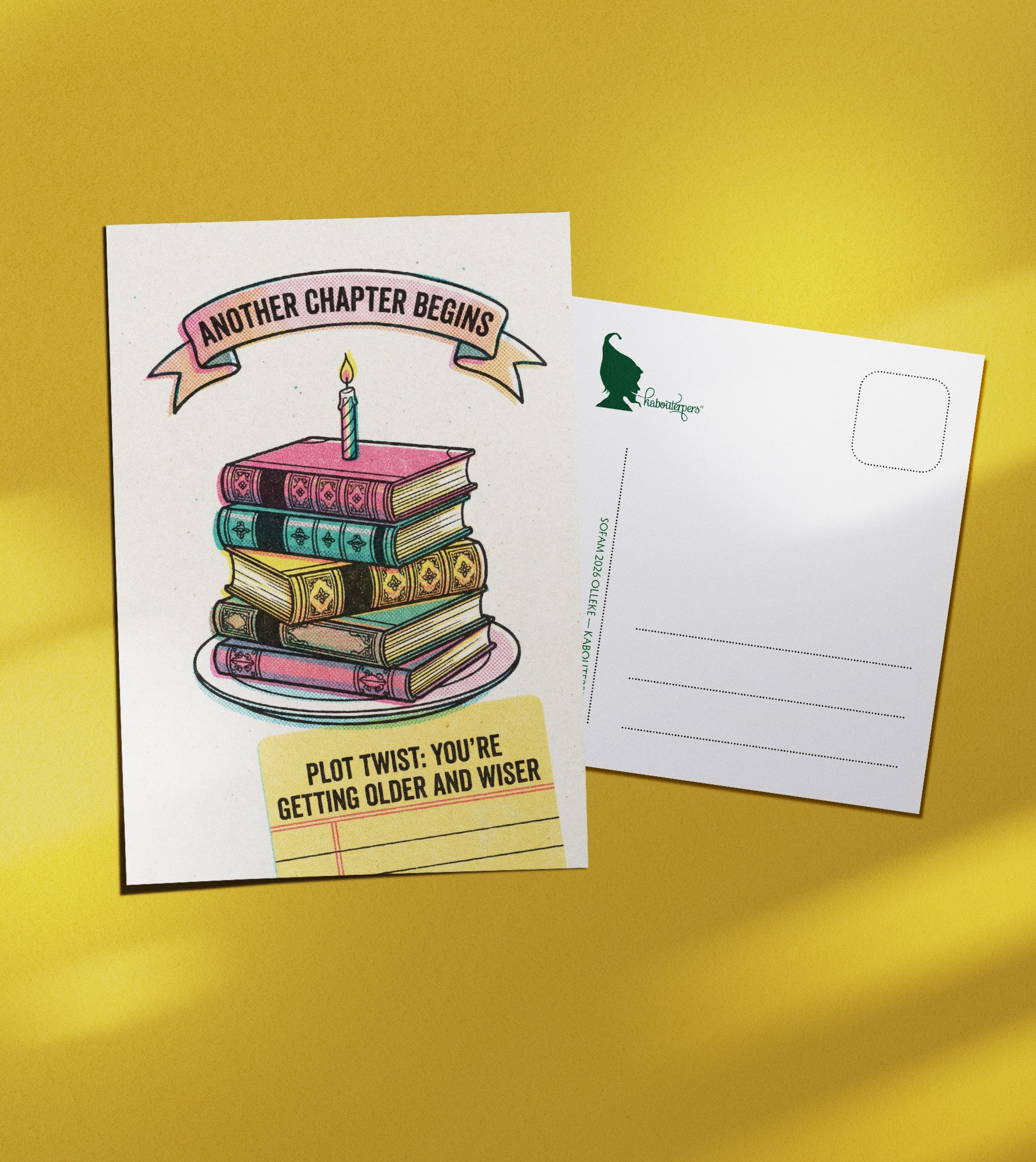 Booklover postcard Another Chapter begins - Olleke Wizarding Shop Amsterdam