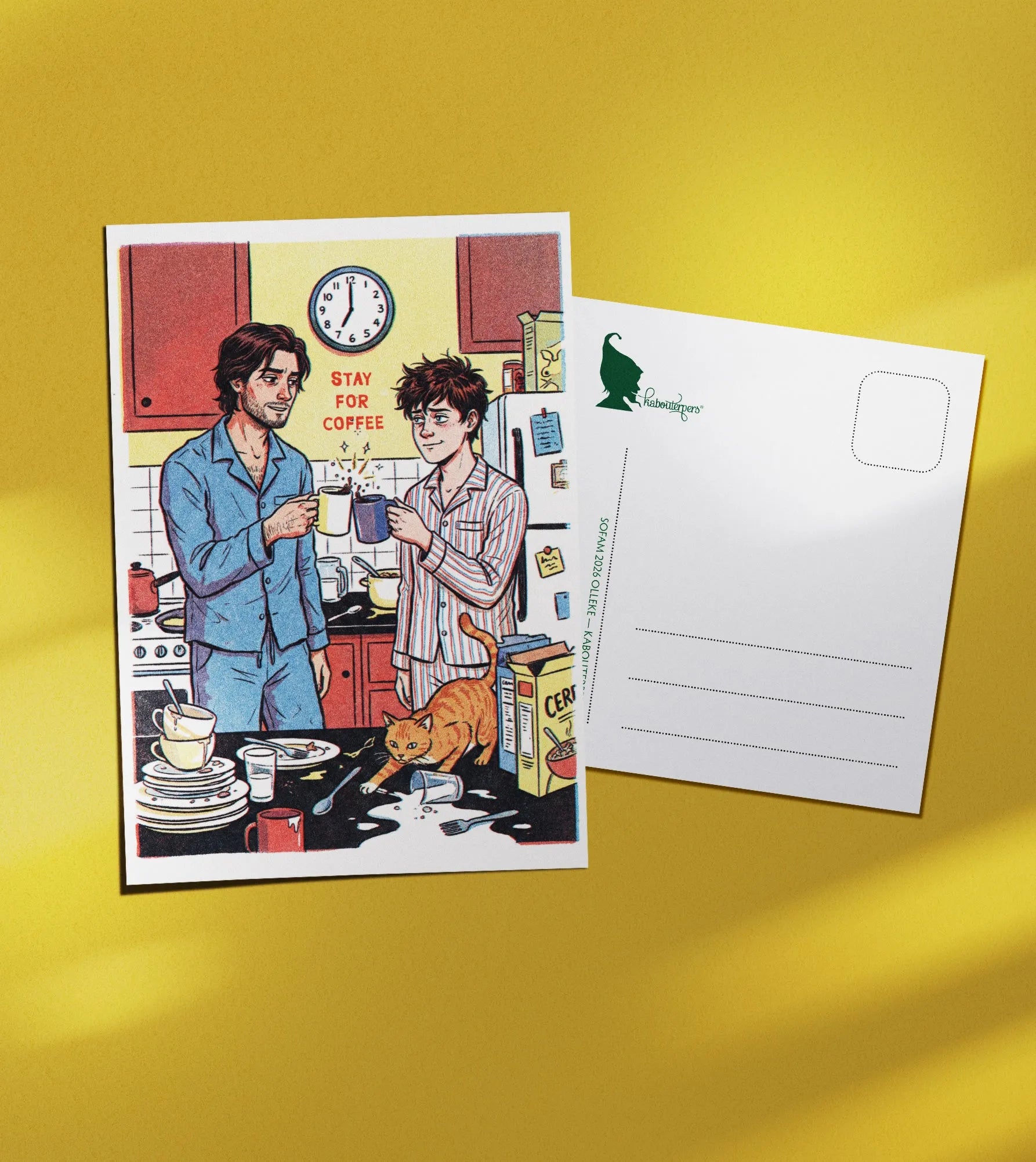 Worldpride postcard Stay for coffee - Olleke Wizarding Shop Amsterdam