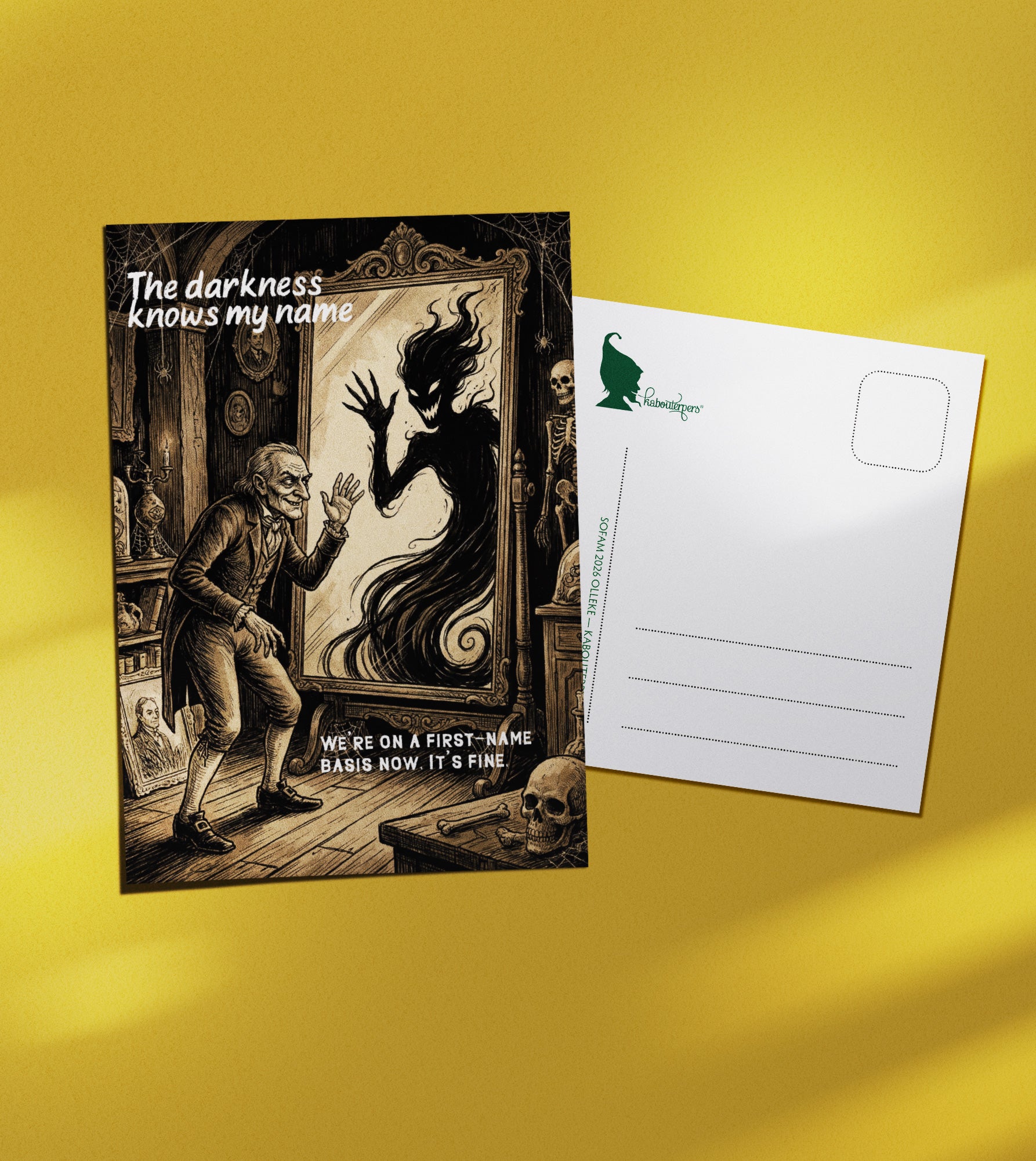 Torn Pages postcard The darkness knows my name - Olleke Wizarding Shop Amsterdam