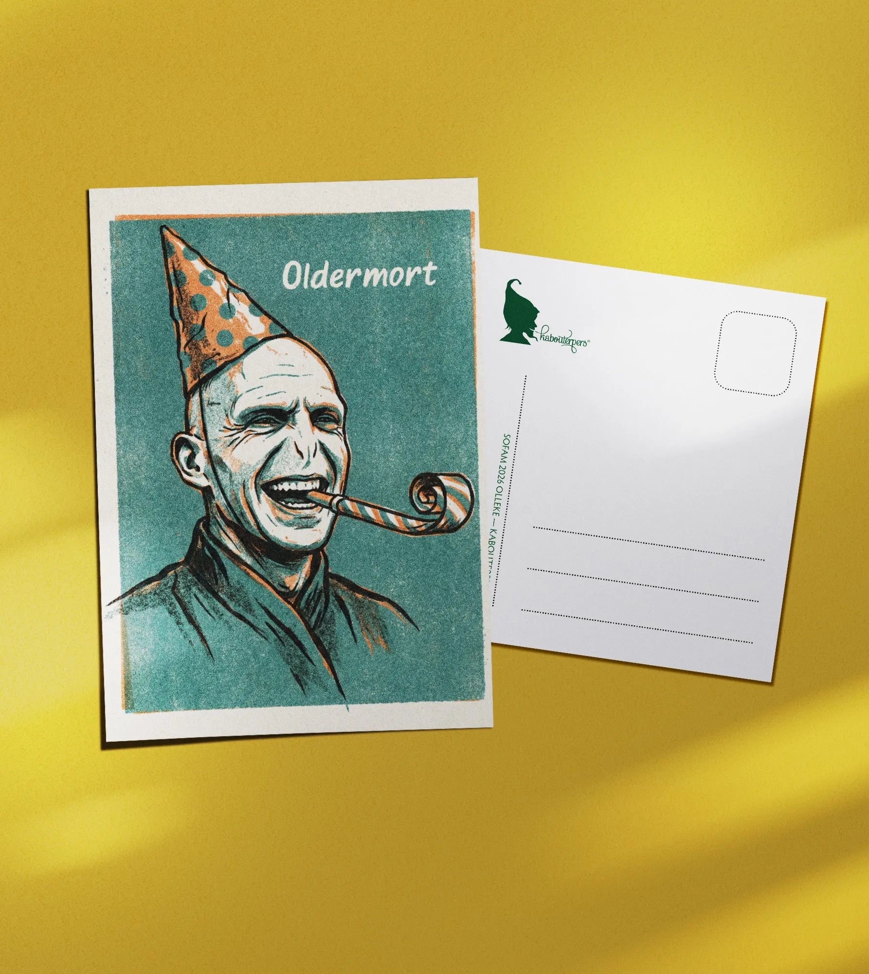 Across Worlds postcard Oldermort - Olleke Wizarding Shop Amsterdam