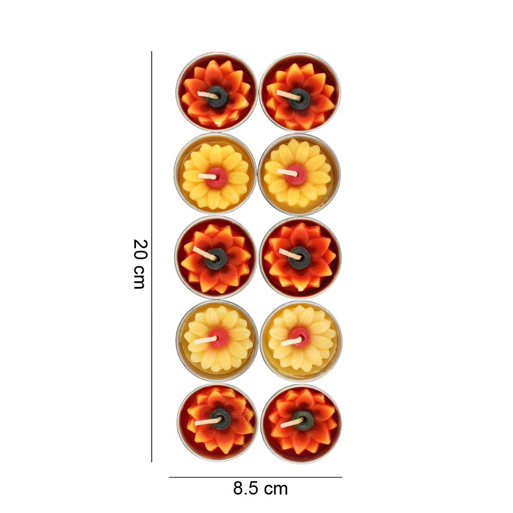 Set van 10 gele en oranje zonnebloemkaarsen