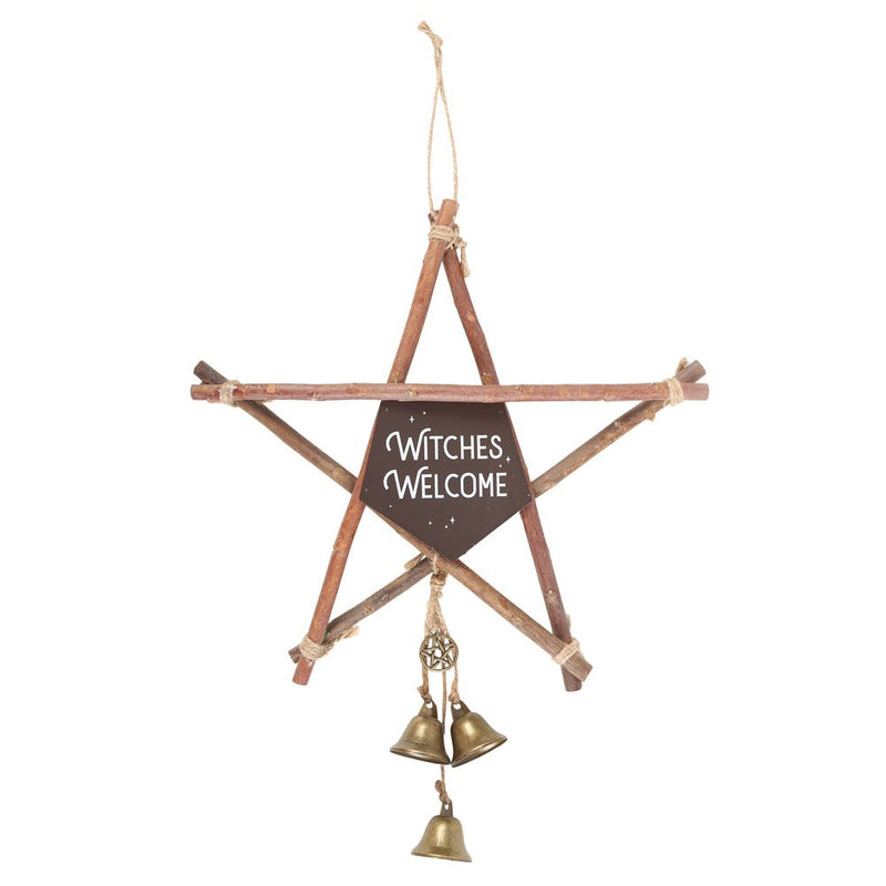 Witches Welcome Willow Pentagram Sign with Witch Bells