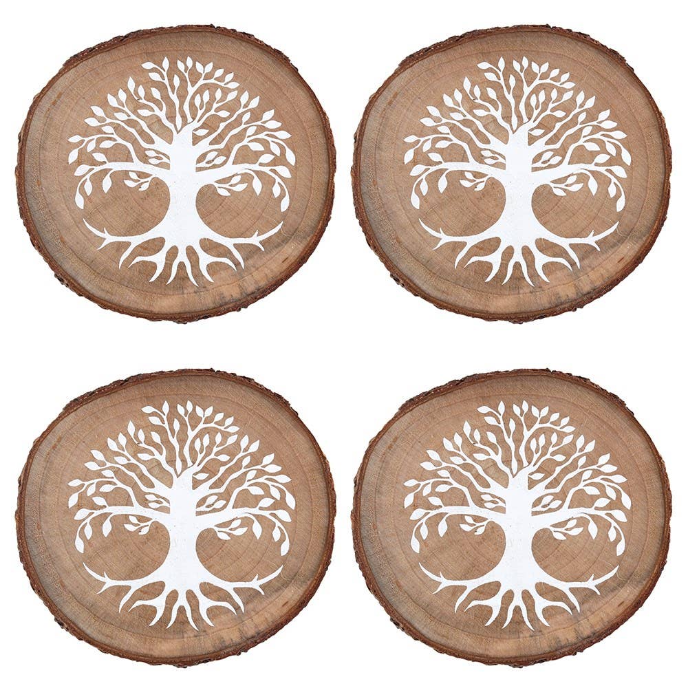 Tree of Life Wood Slice Coaster Set