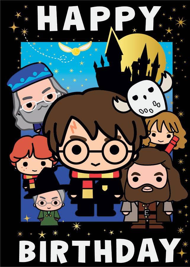 Carte d'anniversaire Chibi en aluminium de Harry Potter