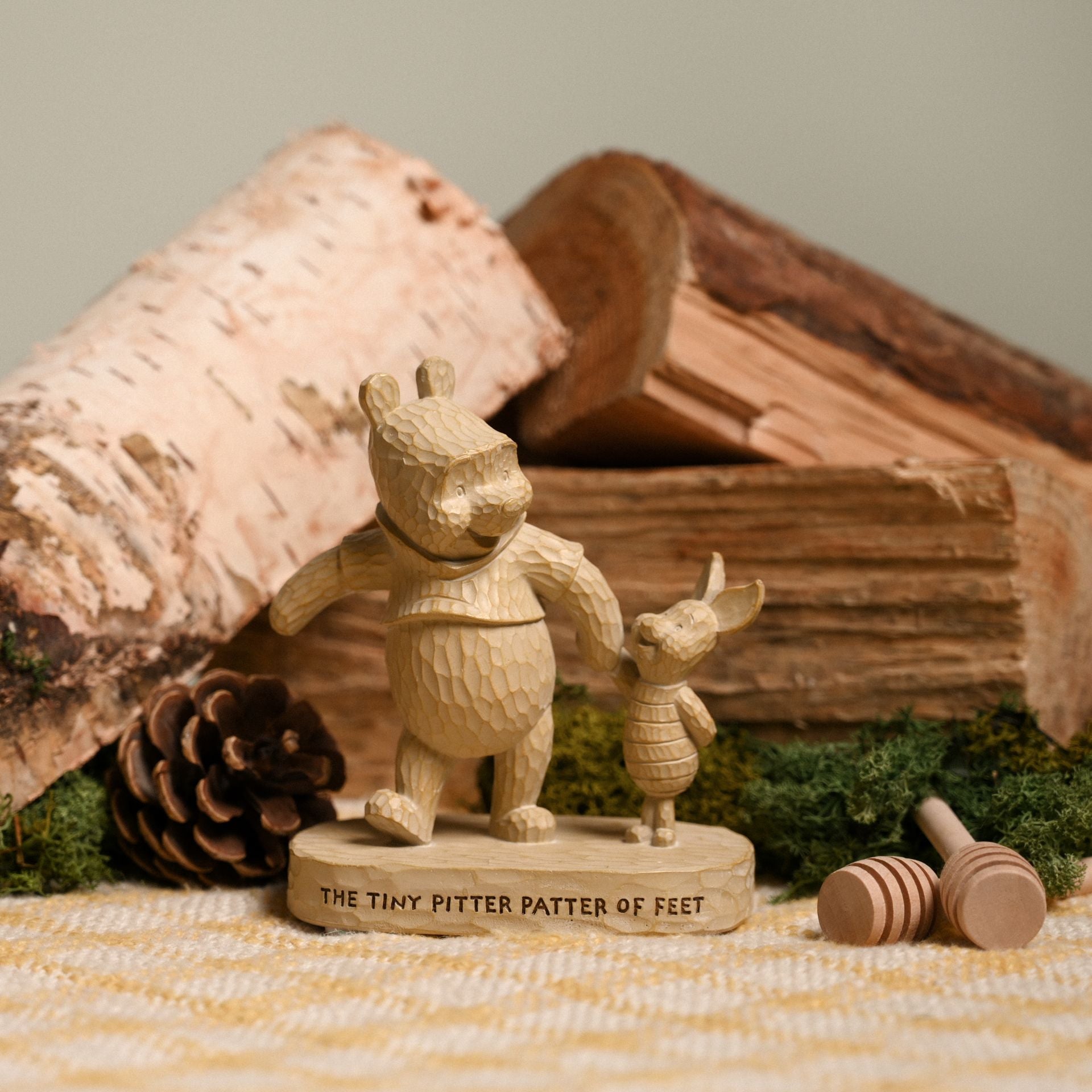 Winnie The Pooh Wood Effect Resin Figurine 'The Tiny Pitter Patter of Feet"