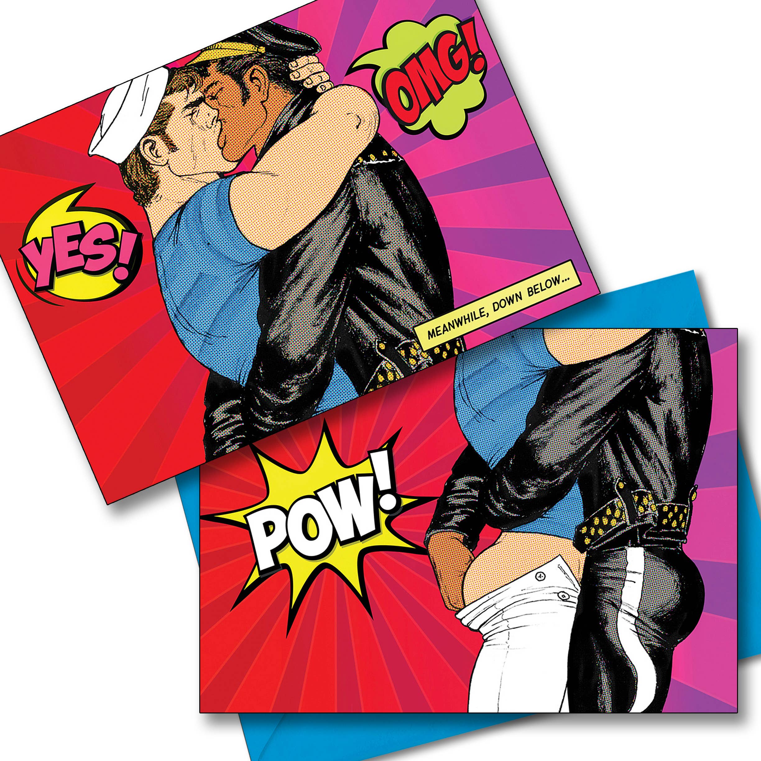 Tom of Finland- wenskaart „Kiss Pow” voor queer en LGBTQ