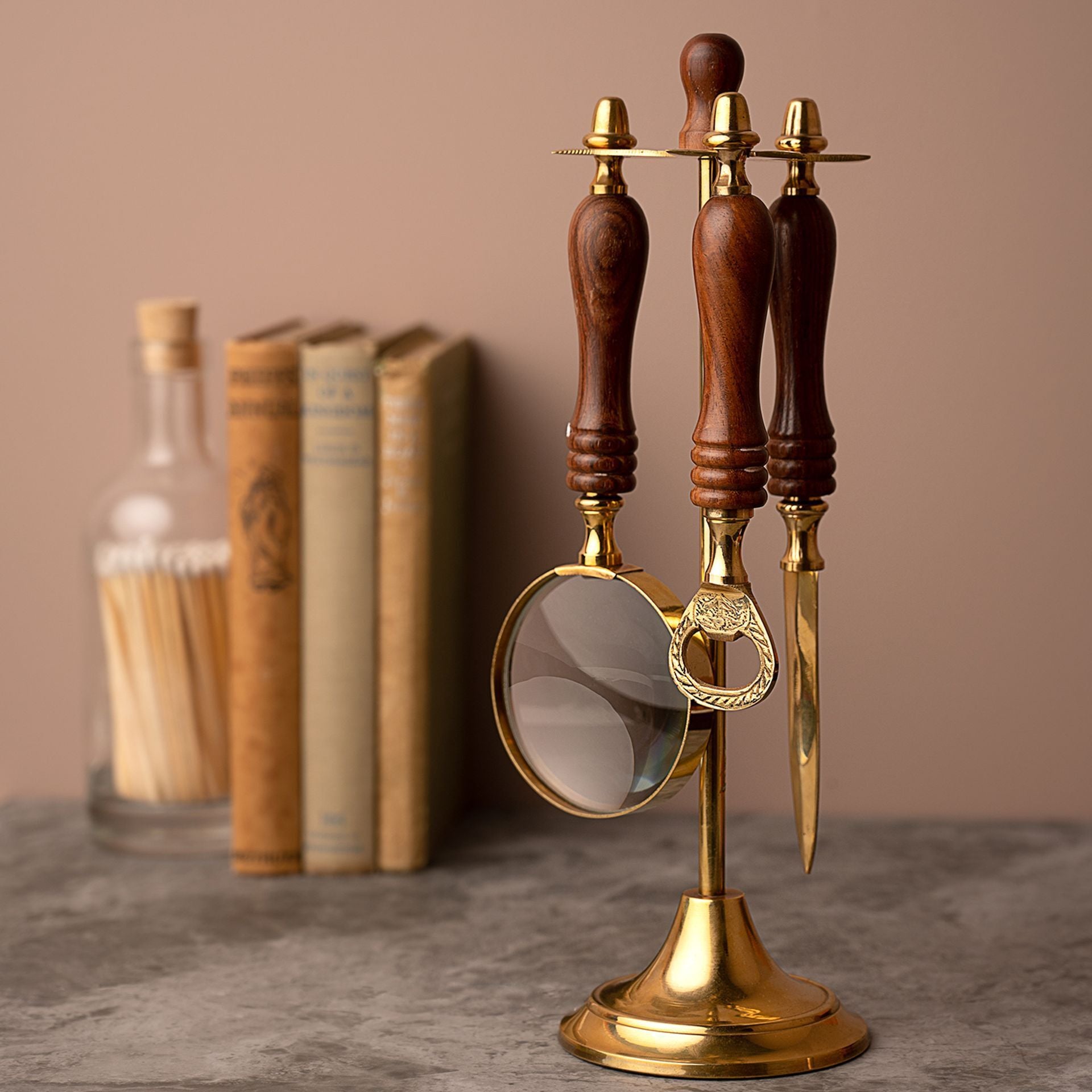 Magnifying Glass, Letter Opener & Bottle Opener Set on Stand