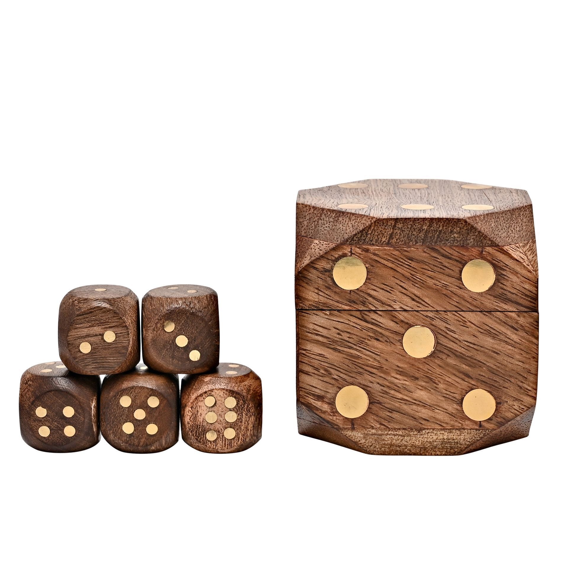 Wooden Dice Box with 5 Dice