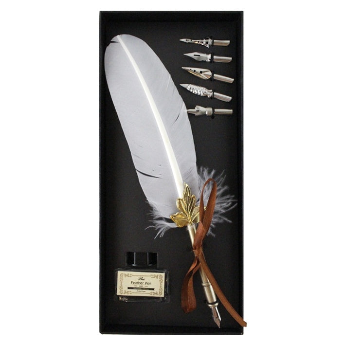 Calligraphy set white feather pen