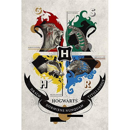 Affiche avec le blason des animaux de Harry Potter