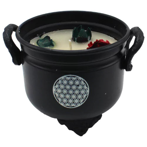 Cauldron Candle White Sage Flower of Life