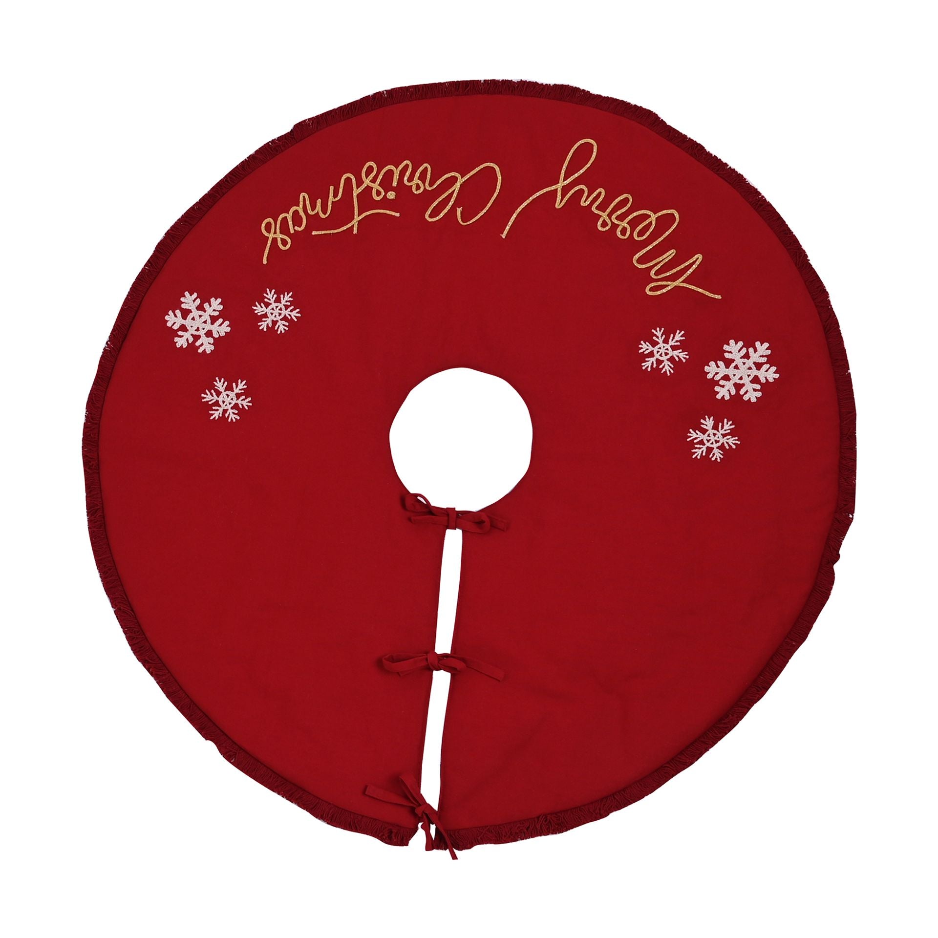 Hand Embellished Merry Christmas Red Christmas Tree Skirt