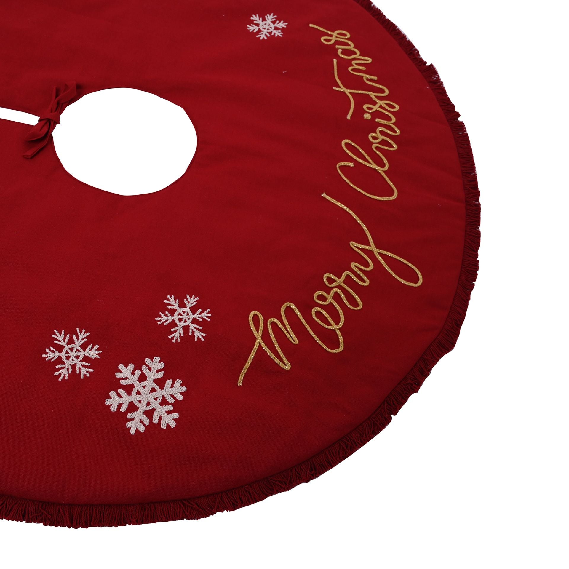 Hand Embellished Merry Christmas Red Christmas Tree Skirt